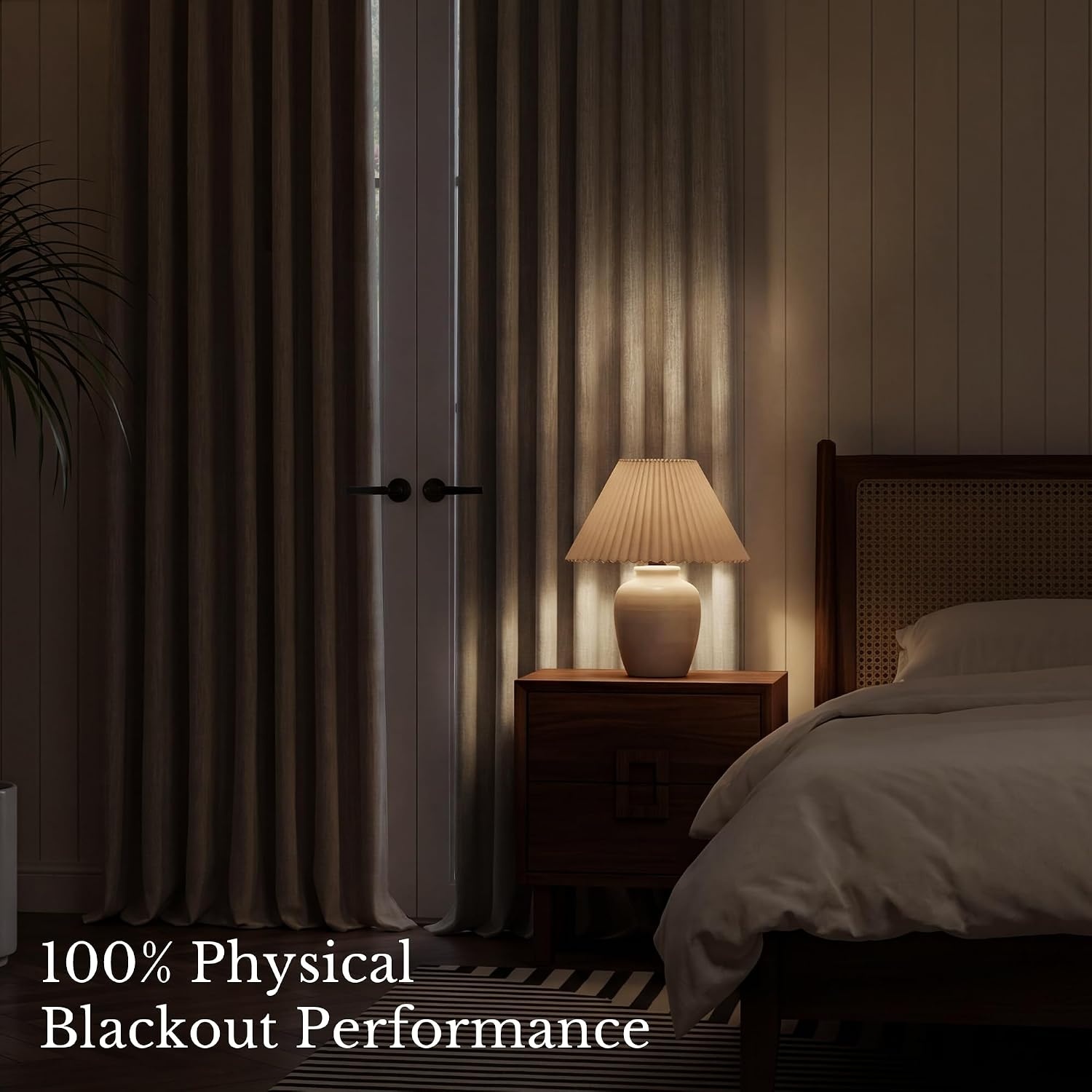 image:imageNICETOWN PRO 40x95 Natural 100 Full Blackout Faux Linen Curtains Set of 2 Panels 6cm High Temperature Pleated Back Tab Drapes for Living Room Thermal Insulated Window Treatments Elegant StyleCamel