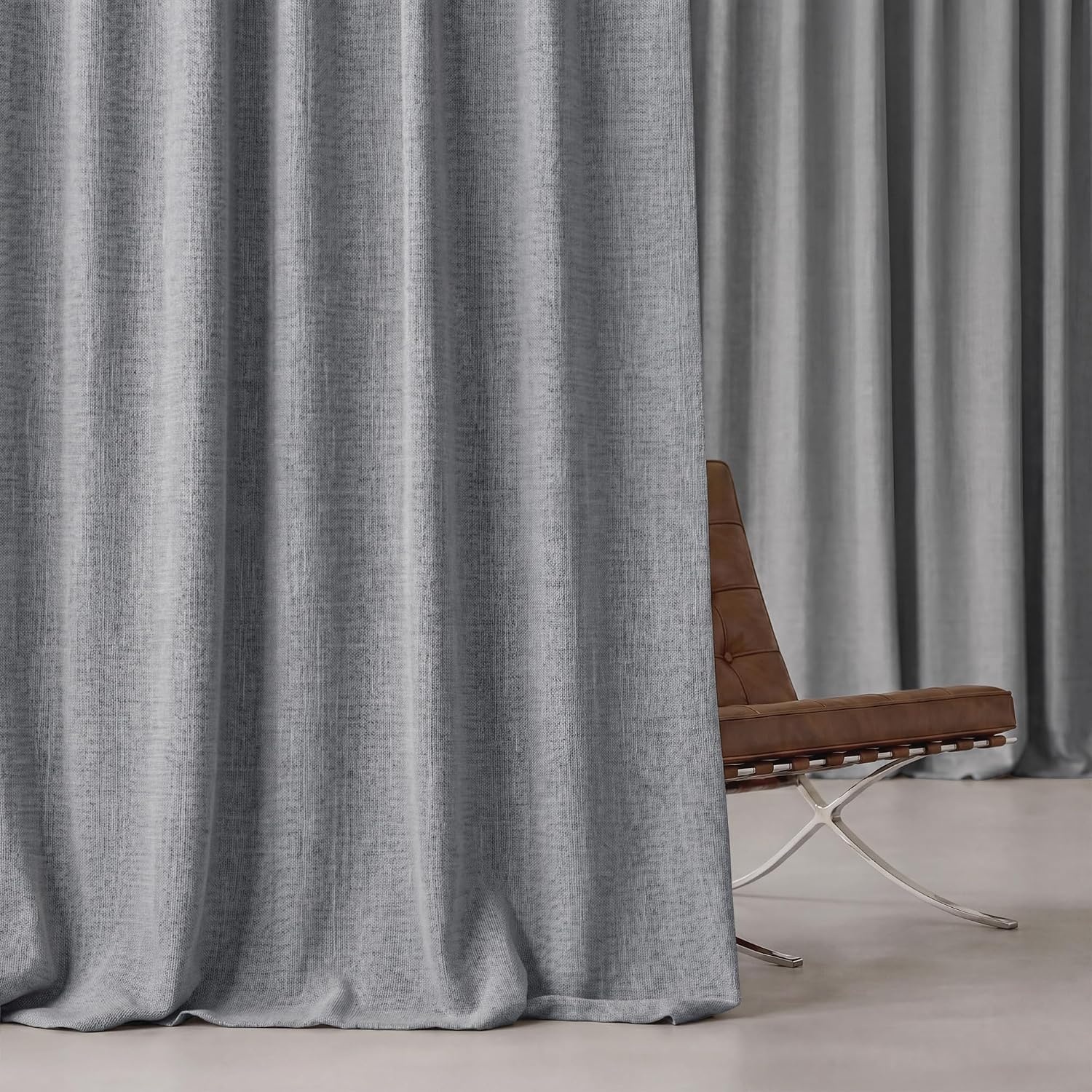 image:imageNICETOWN PRO 40x95 Natural 100 Full Blackout Faux Linen Curtains Set of 2 Panels 6cm High Temperature Pleated Back Tab Drapes for Living Room Thermal Insulated Window Treatments Elegant StyleGrey