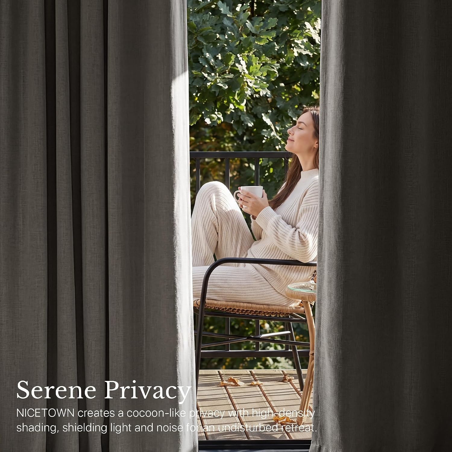 image:imageNICETOWN PRO 40x95 Natural 100 Full Blackout Faux Linen Curtains Set of 2 Panels 6cm High Temperature Pleated Back Tab Drapes for Living Room Thermal Insulated Window Treatments Elegant StyleNatural