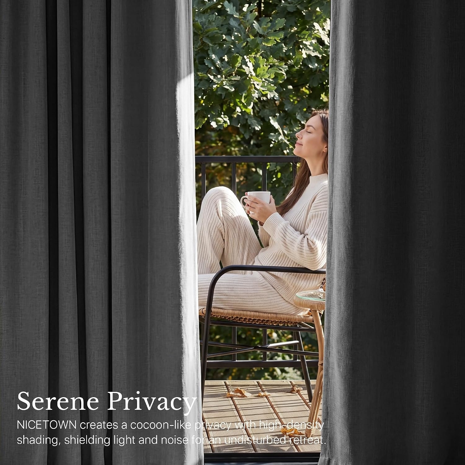image:imageNICETOWN PRO 40x95 Natural 100 Full Blackout Faux Linen Curtains Set of 2 Panels 6cm High Temperature Pleated Back Tab Drapes for Living Room Thermal Insulated Window Treatments Elegant StyleGrey