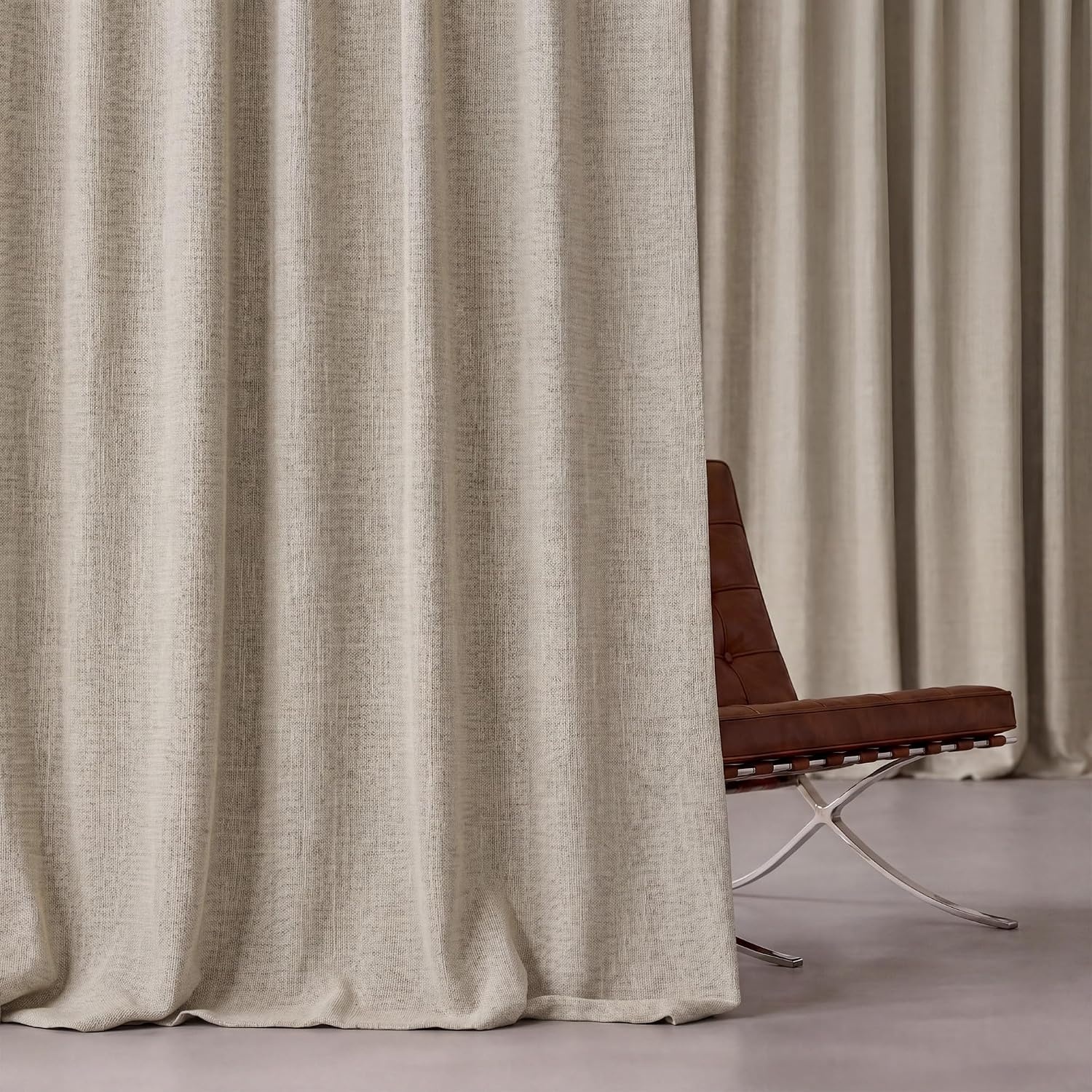 image:imageNICETOWN PRO 40x95 Natural 100 Full Blackout Faux Linen Curtains Set of 2 Panels 6cm High Temperature Pleated Back Tab Drapes for Living Room Thermal Insulated Window Treatments Elegant StyleBeige