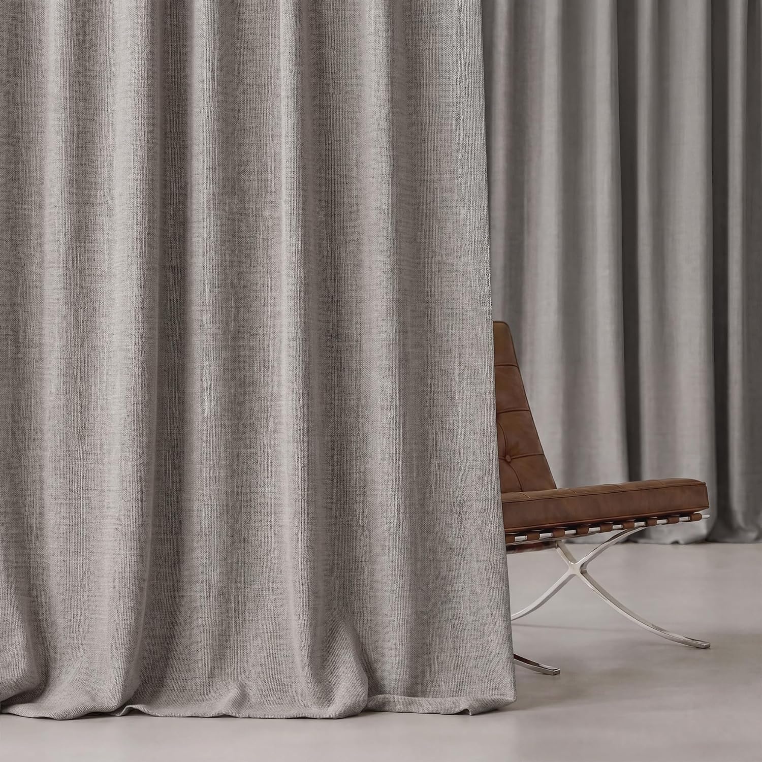 image:imageNICETOWN PRO 40x95 Natural 100 Full Blackout Faux Linen Curtains Set of 2 Panels 6cm High Temperature Pleated Back Tab Drapes for Living Room Thermal Insulated Window Treatments Elegant StyleNatural