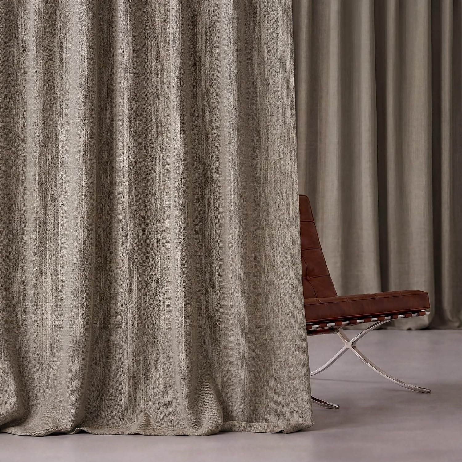 image:imageNICETOWN PRO 40x95 Natural 100 Full Blackout Faux Linen Curtains Set of 2 Panels 6cm High Temperature Pleated Back Tab Drapes for Living Room Thermal Insulated Window Treatments Elegant StyleCamel