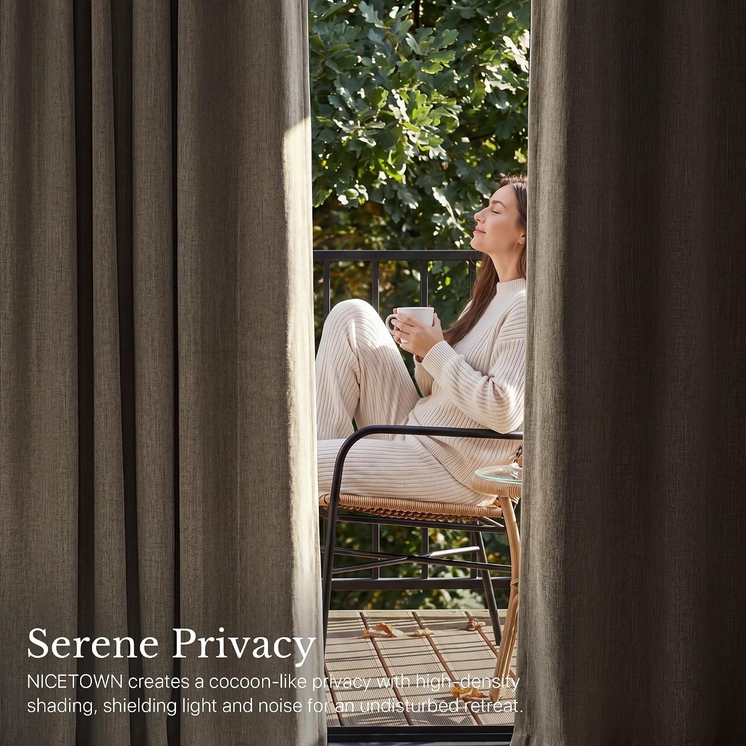 image:imageNICETOWN PRO 40x95 Natural 100 Full Blackout Faux Linen Curtains Set of 2 Panels 6cm High Temperature Pleated Back Tab Drapes for Living Room Thermal Insulated Window Treatments Elegant StyleCamel