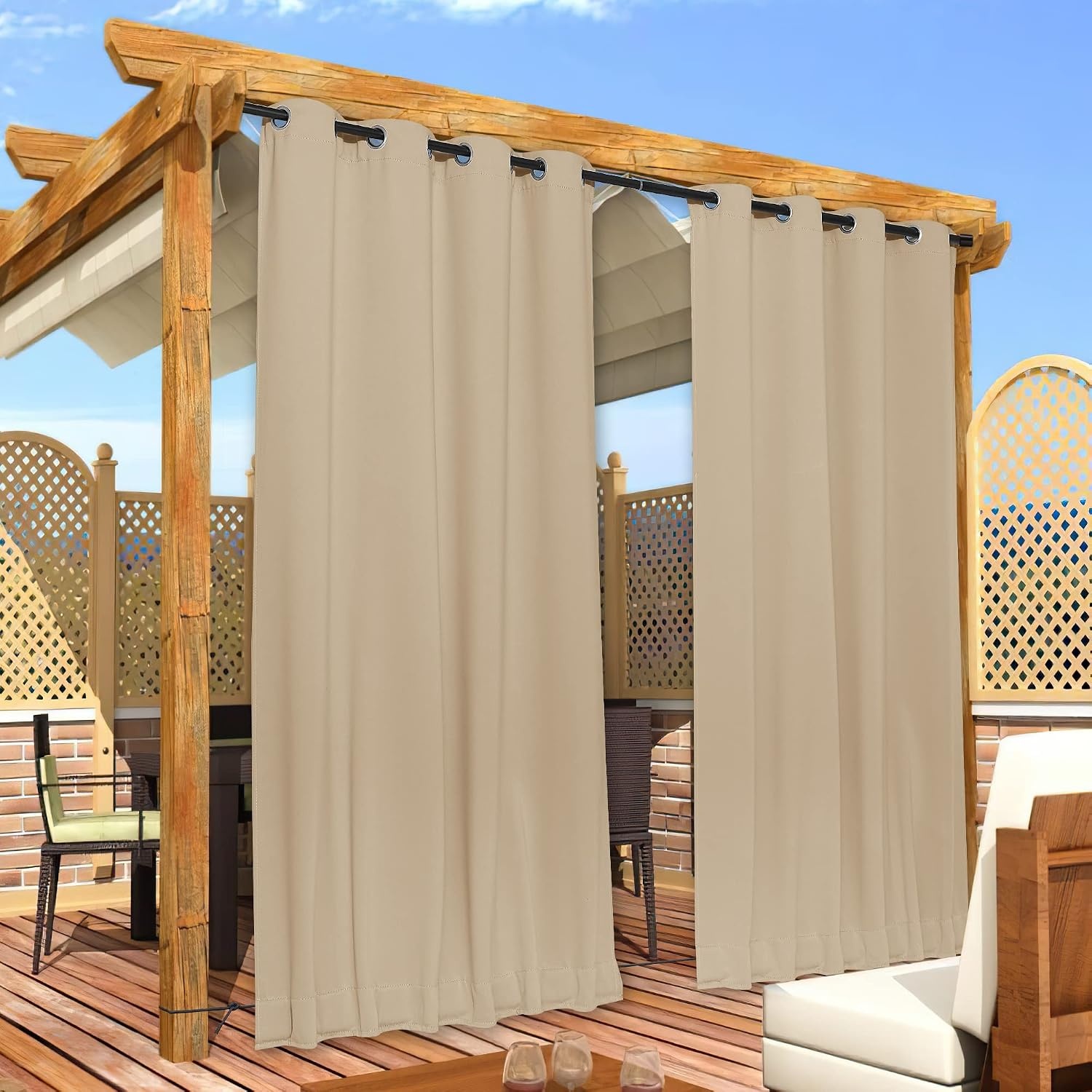 image:imageNICETOWN 2 PCs Waterproof Outdoor Curtains for Patio W52xL84 Biscotti BeigeBiscotti Beige