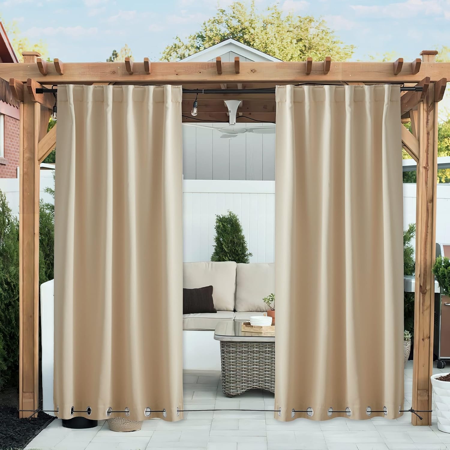 image:imageNICETOWN 2 PCs Waterproof Outdoor Curtains for Patio W52xL84 Biscotti BeigeBiscotti Beige