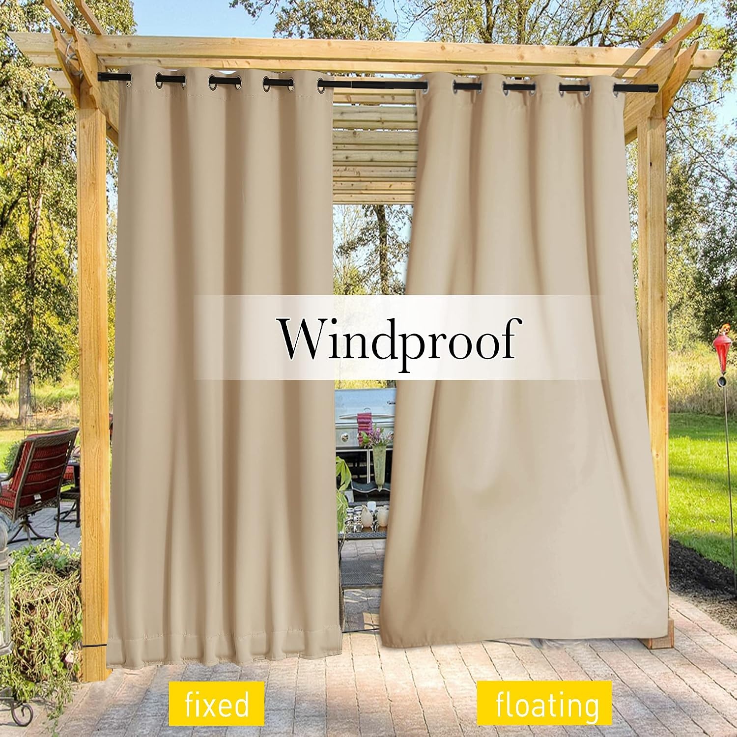 image:imageNICETOWN 2 PCs Waterproof Outdoor Curtains for Patio W52xL84 Biscotti BeigeBiscotti Beige