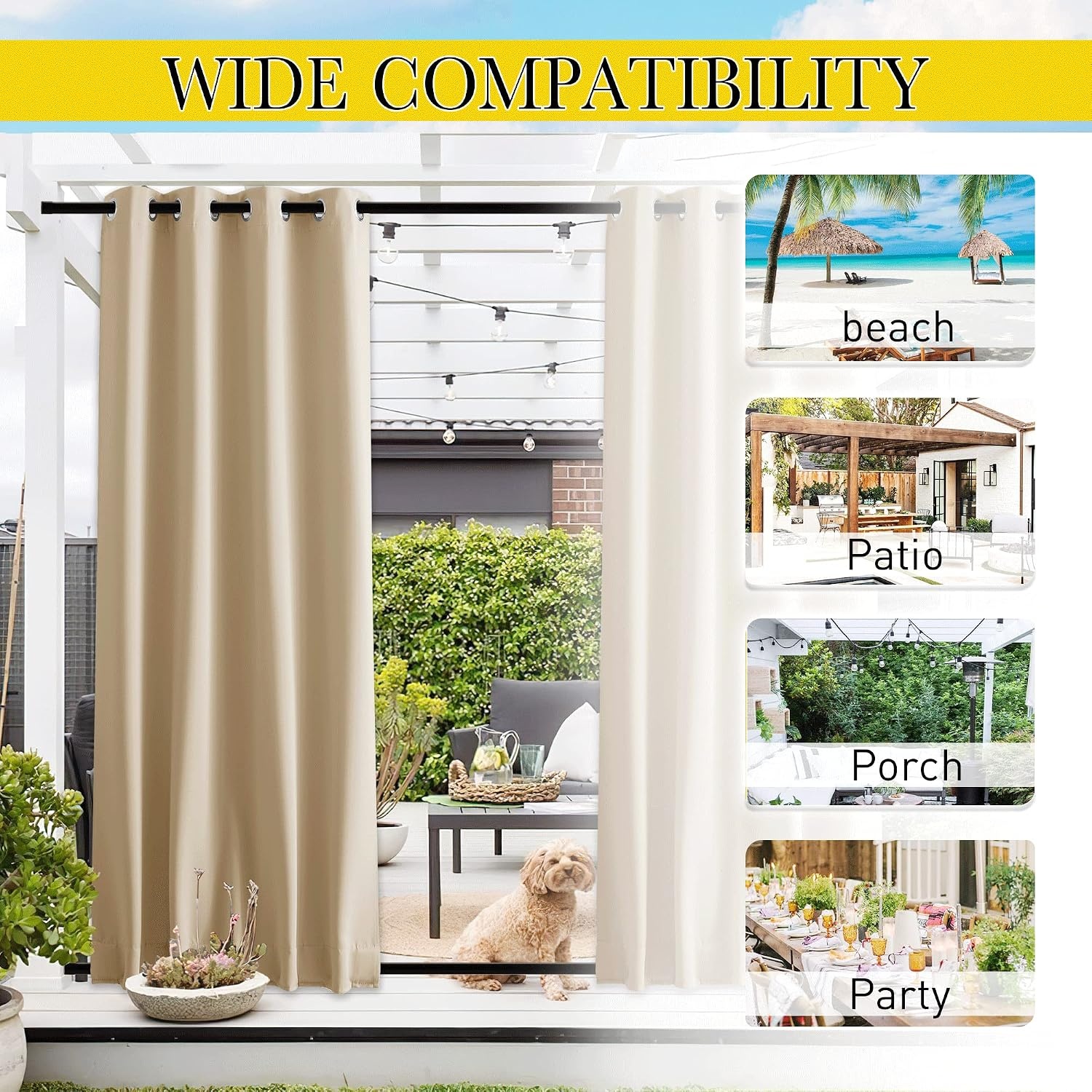 image:imageNICETOWN 2 PCs Waterproof Outdoor Curtains for Patio W52xL84 Biscotti BeigeBiscotti Beige