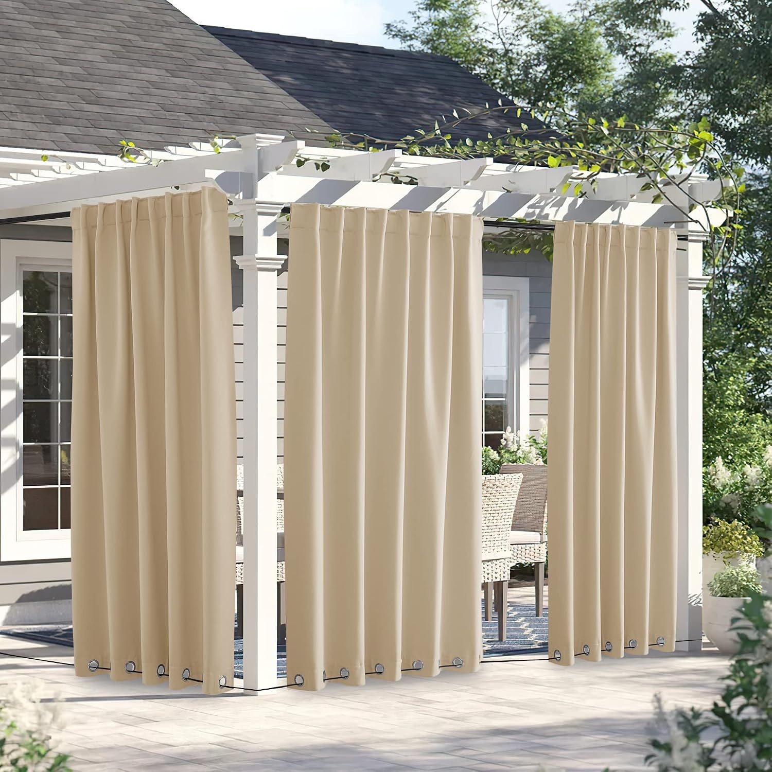 image:imageNICETOWN 2 PCs Waterproof Outdoor Curtains for Patio W52xL84 Biscotti BeigeBiscotti Beige