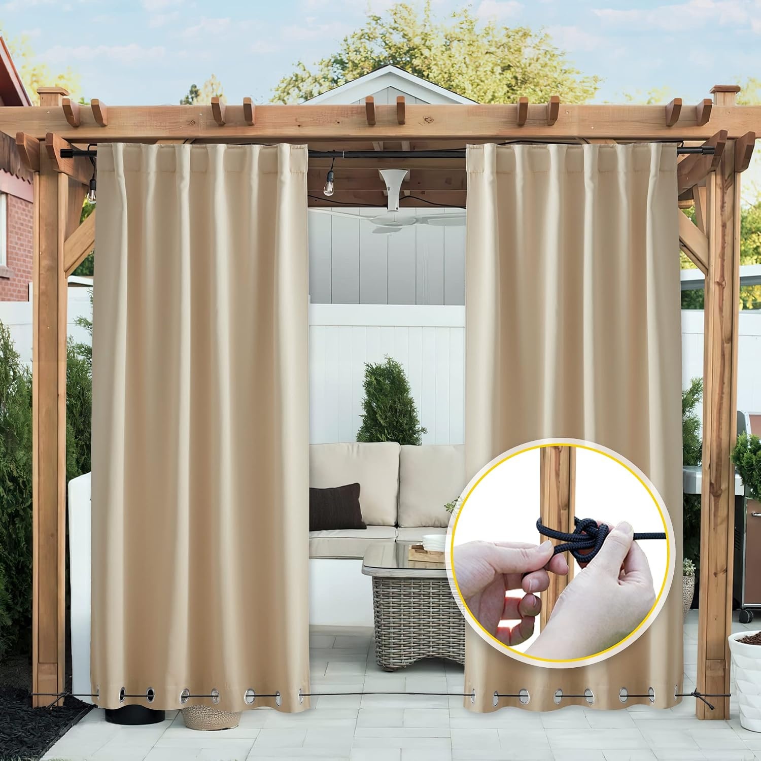 image:imageNICETOWN 2 PCs Waterproof Outdoor Curtains for Patio W52xL84 Biscotti BeigeBiscotti Beige