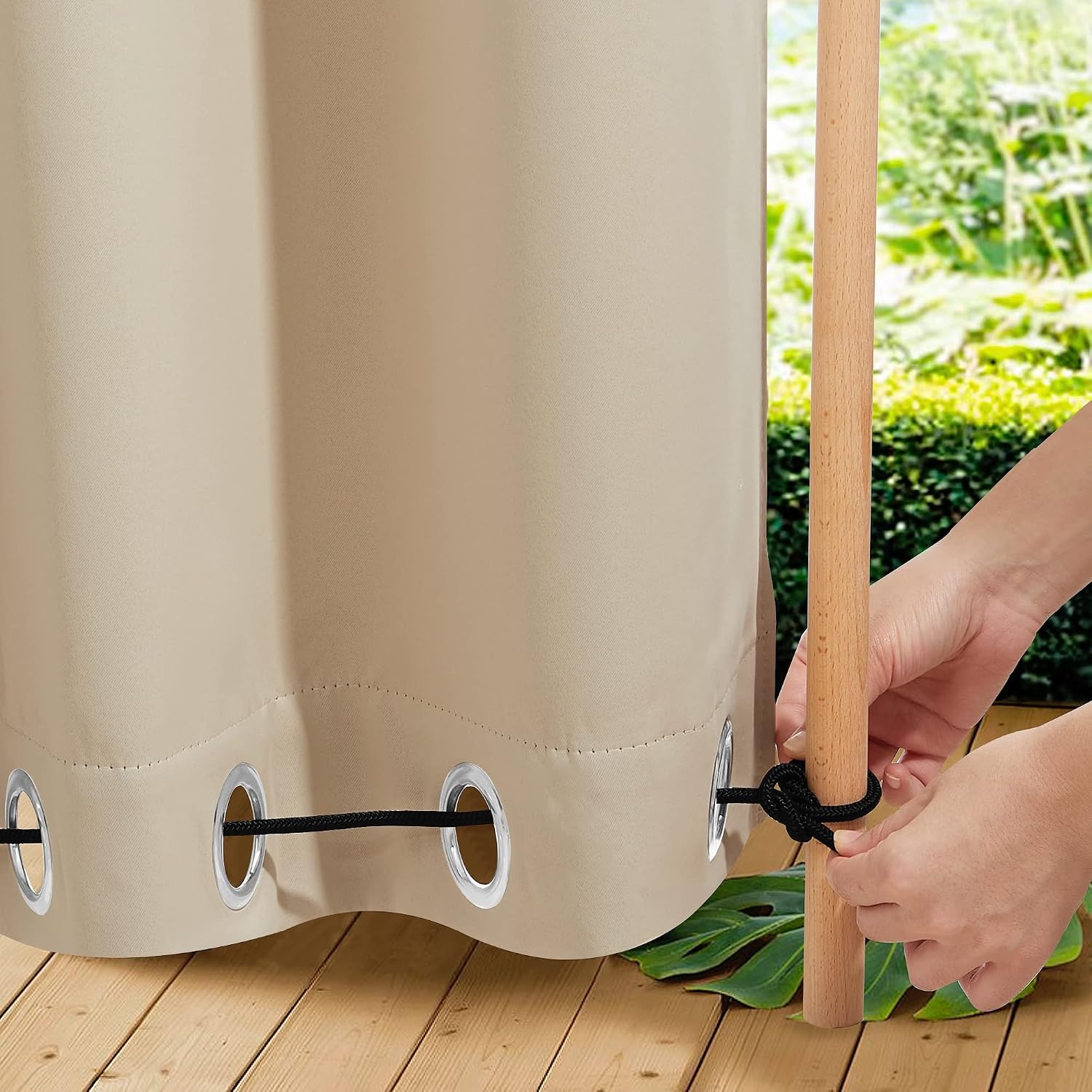 image:imageNICETOWN 2 PCs Waterproof Outdoor Curtains for Patio W52xL84 Biscotti BeigeBiscotti Beige