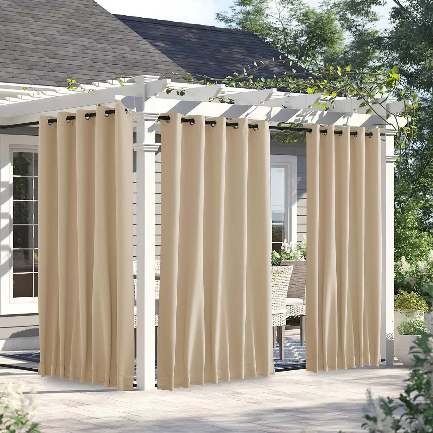 image:imageNICETOWN 2 PCs Waterproof Outdoor Curtains for Patio W52xL84 Biscotti BeigeBiscotti Beige