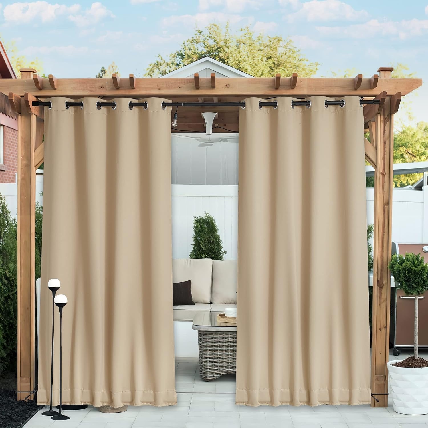 image:imageNICETOWN 2 PCs Waterproof Outdoor Curtains for Patio W52xL84 Biscotti BeigeBiscotti Beige