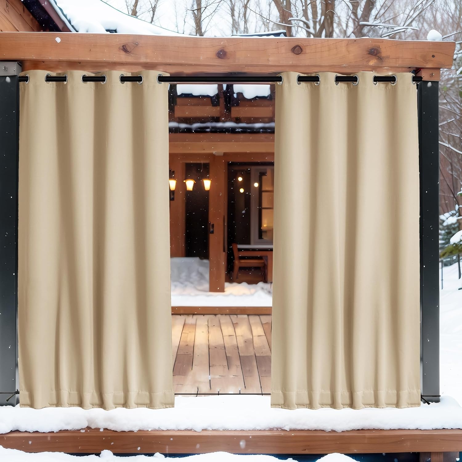 image:imageNICETOWN 2 PCs Waterproof Outdoor Curtains for Patio W52xL84 Biscotti BeigeBiscotti Beige