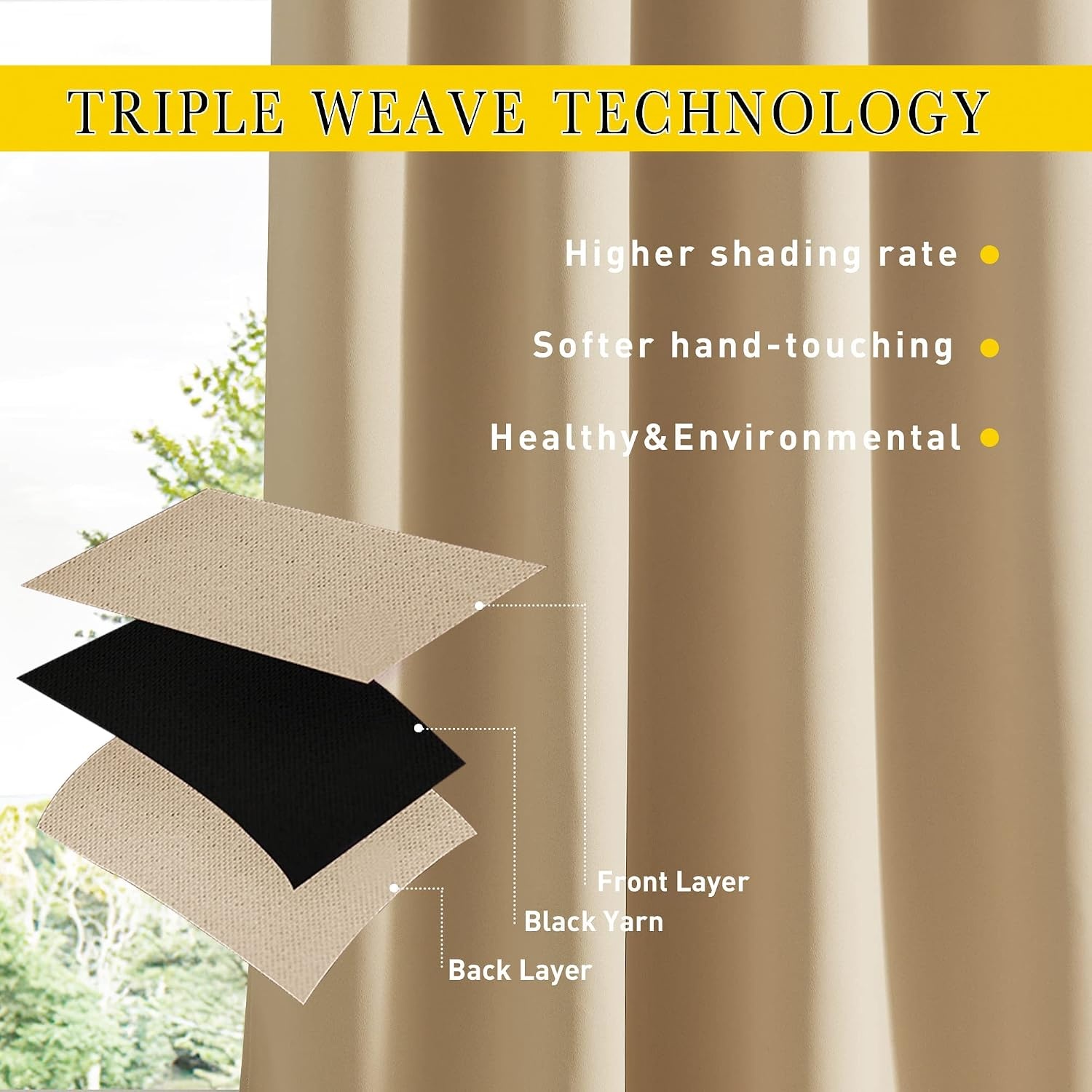 image:imageNICETOWN 2 PCs Waterproof Outdoor Curtains for Patio W52xL84 Biscotti BeigeBiscotti Beige