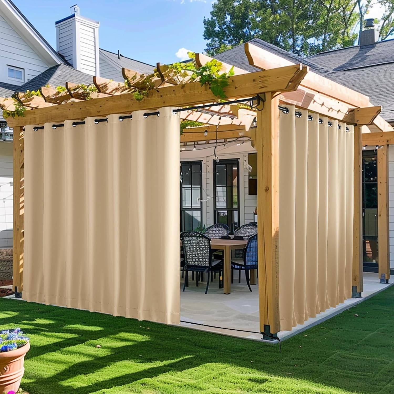 image:imageNICETOWN 2 PCs Waterproof Outdoor Curtains for Patio W52xL84 Biscotti BeigeBiscotti Beige