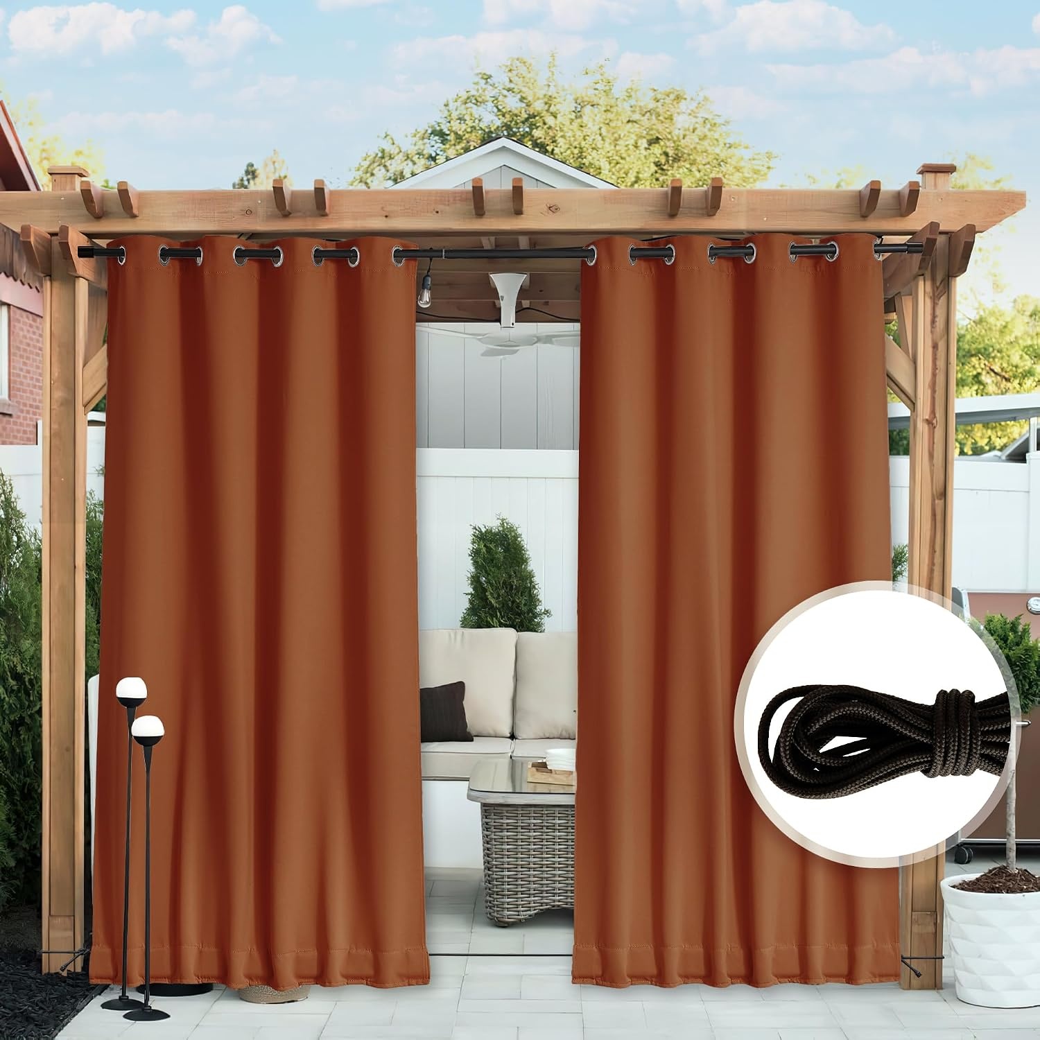 image:imageNICETOWN 2 PCs Waterproof Outdoor Curtains for Patio W52xL84 Biscotti BeigeBurnt Orange