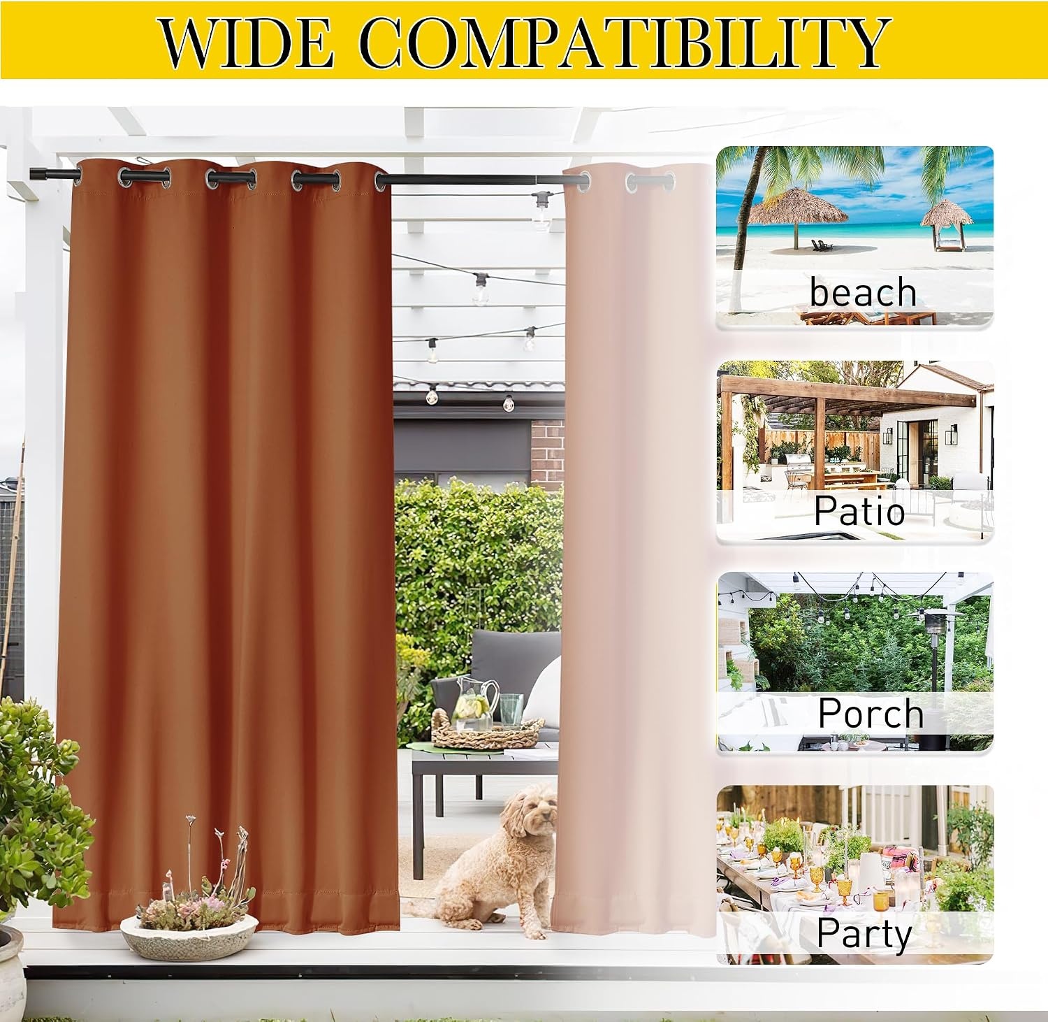 image:imageNICETOWN 2 PCs Waterproof Outdoor Curtains for Patio W52xL84 Biscotti BeigeBurnt Orange