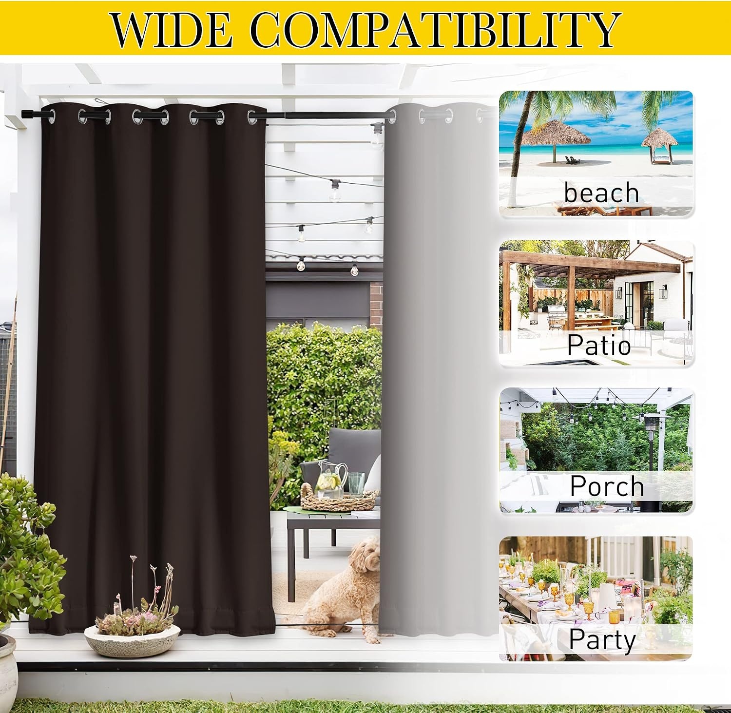 image:imageNICETOWN 2 PCs Waterproof Outdoor Curtains for Patio W52xL84 Biscotti BeigeCoffee