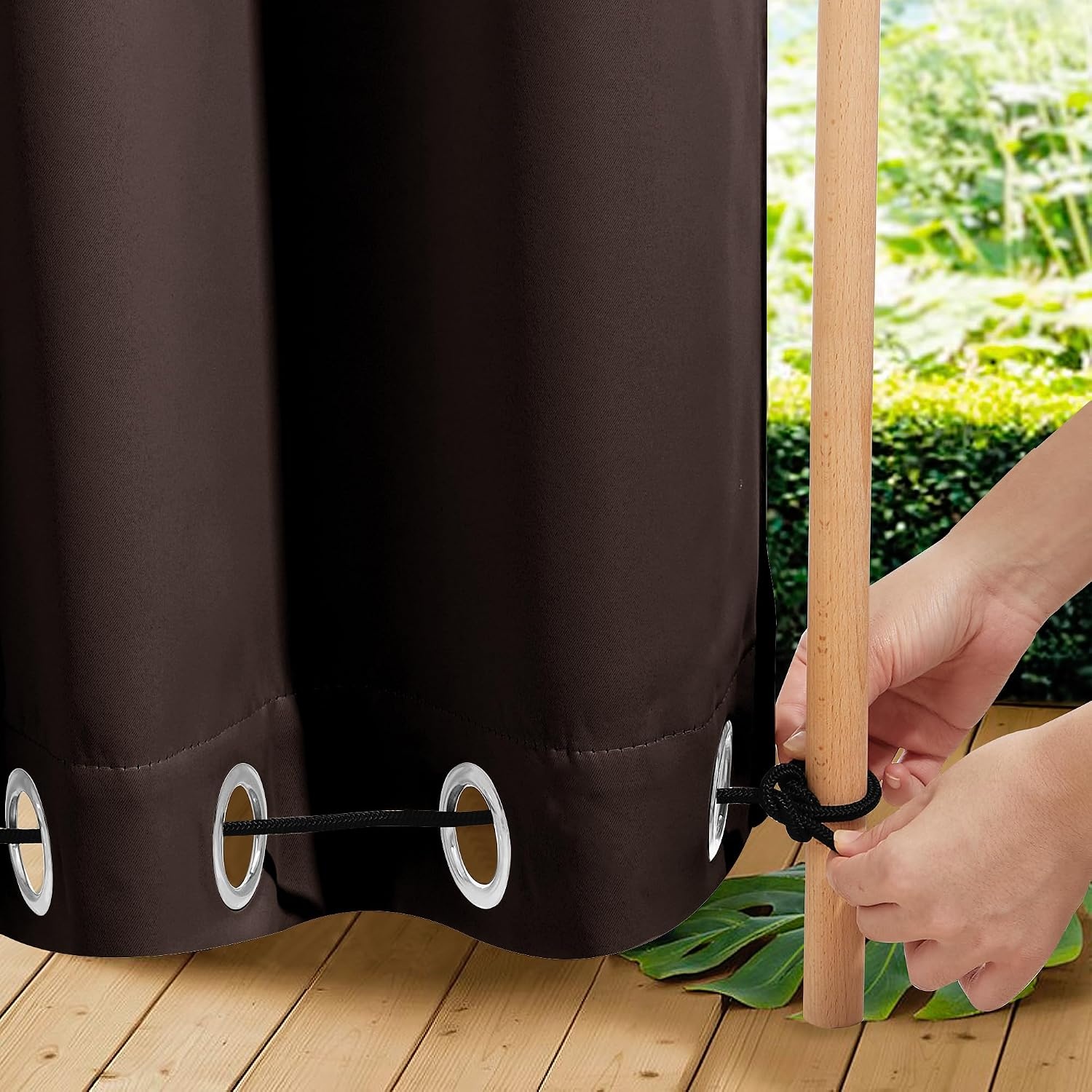 image:imageNICETOWN 2 PCs Waterproof Outdoor Curtains for Patio W52xL84 Biscotti BeigeCoffee
