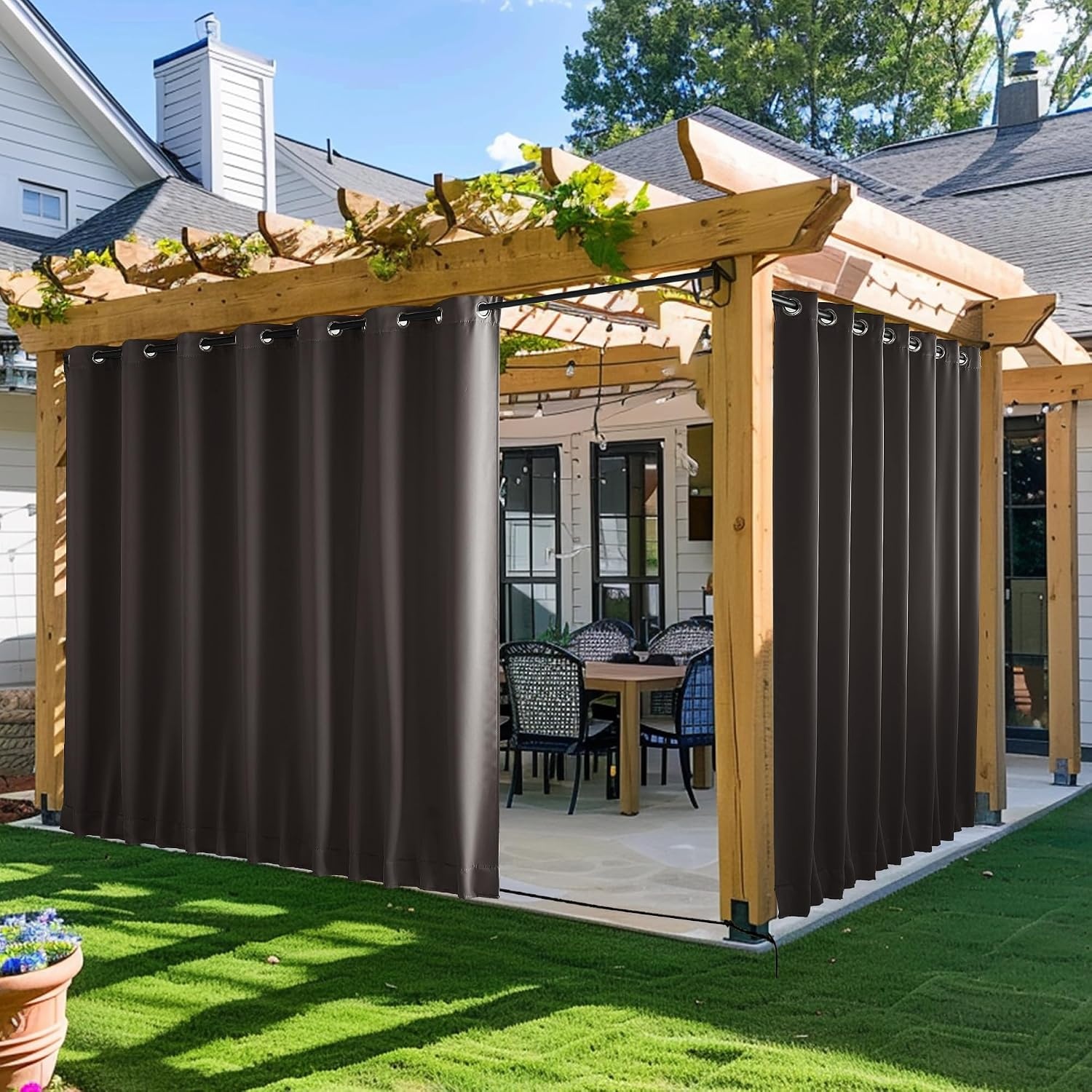 image:imageNICETOWN 2 PCs Waterproof Outdoor Curtains for Patio W52xL84 Biscotti BeigeCoffee