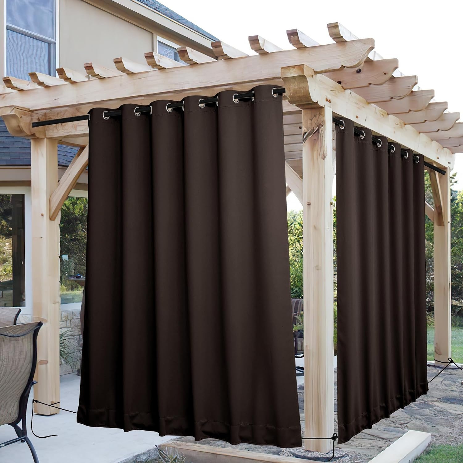 image:imageNICETOWN 2 PCs Waterproof Outdoor Curtains for Patio W52xL84 Biscotti BeigeCoffee