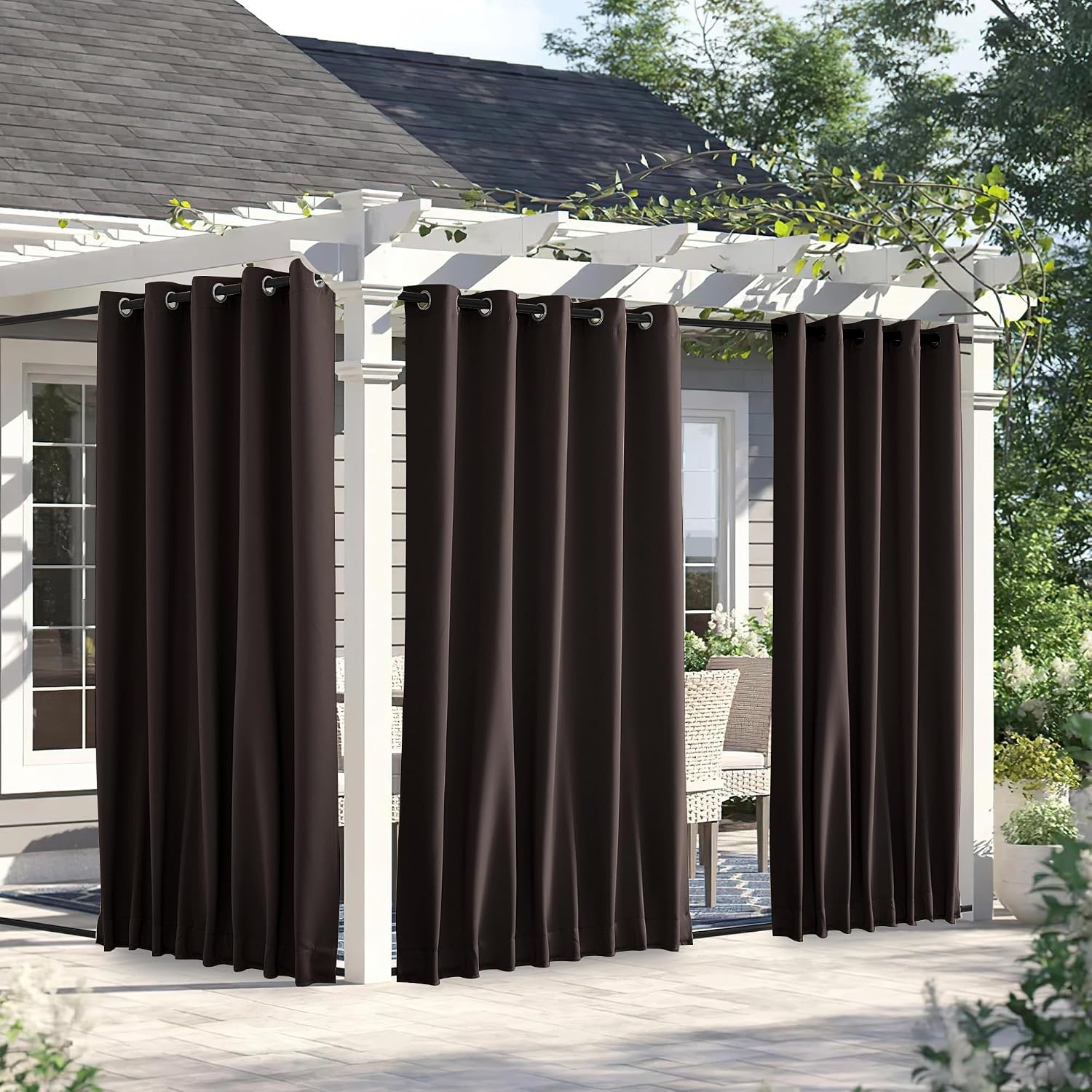 image:imageNICETOWN 2 PCs Waterproof Outdoor Curtains for Patio W52xL84 Biscotti BeigeCoffee