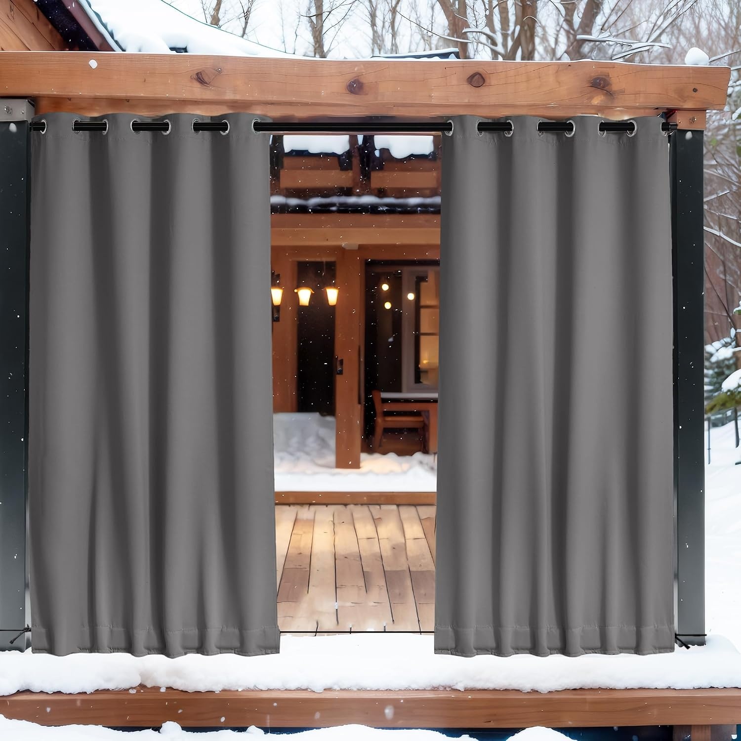 image:imageNICETOWN 2 PCs Waterproof Outdoor Curtains for Patio W52xL84 Biscotti BeigeGrey