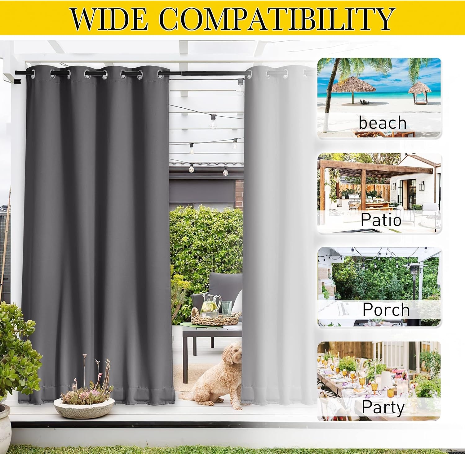 image:imageNICETOWN 2 PCs Waterproof Outdoor Curtains for Patio W52xL84 Biscotti BeigeGrey