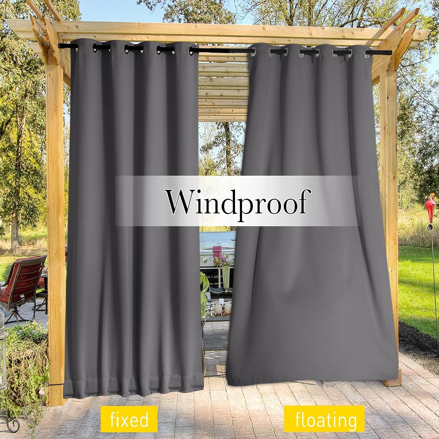 image:imageNICETOWN 2 PCs Waterproof Outdoor Curtains for Patio W52xL84 Biscotti BeigeGrey