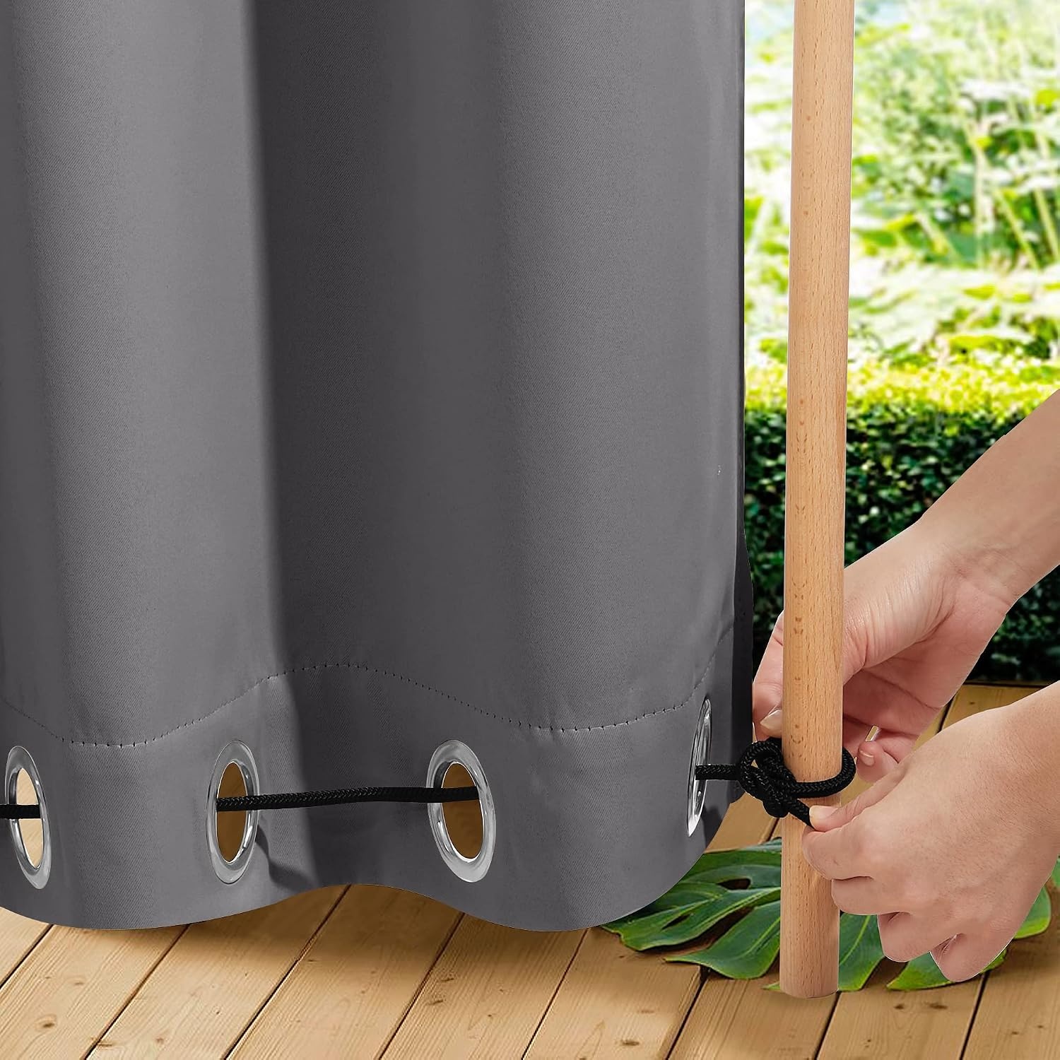 image:imageNICETOWN 2 PCs Waterproof Outdoor Curtains for Patio W52xL84 Biscotti BeigeGrey