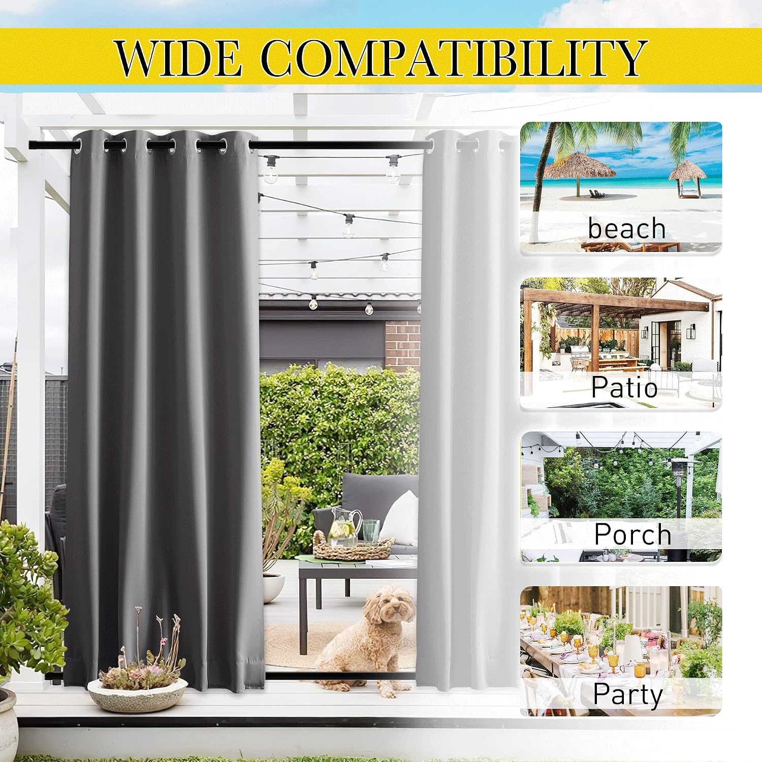 image:imageNICETOWN 2 PCs Waterproof Outdoor Curtains for Patio W52xL84 Biscotti BeigeGrey