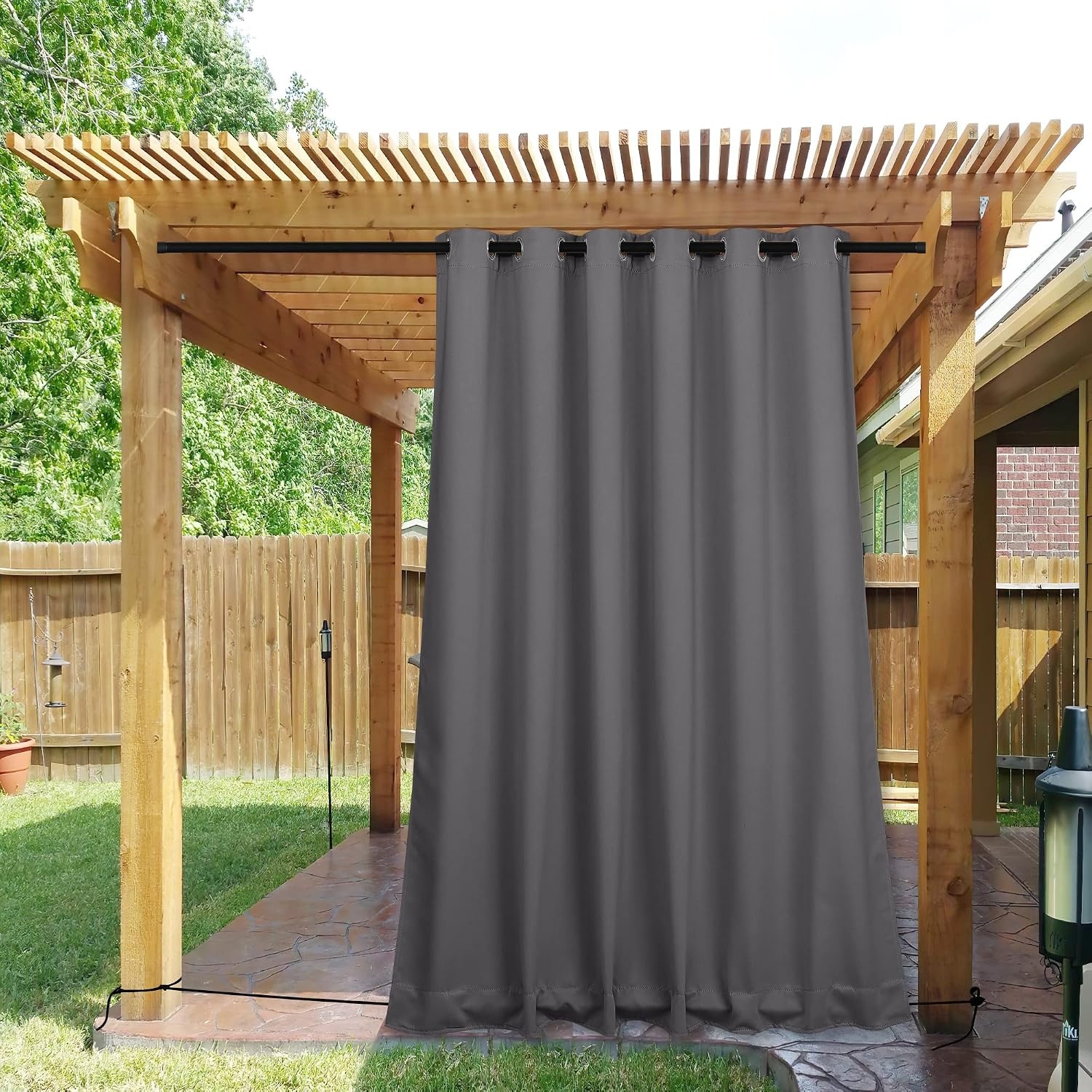image:imageNICETOWN 2 PCs Waterproof Outdoor Curtains for Patio W52xL84 Biscotti BeigeGrey