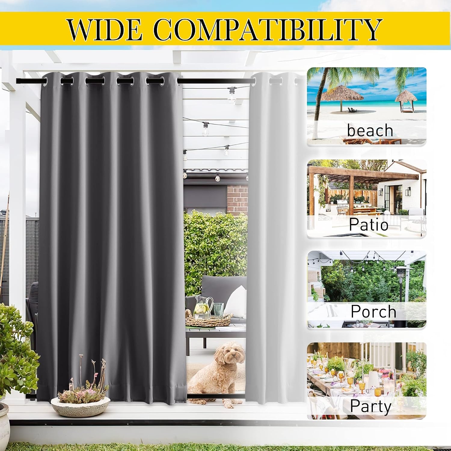 image:imageNICETOWN 2 PCs Waterproof Outdoor Curtains for Patio W52xL84 Biscotti BeigeGrey