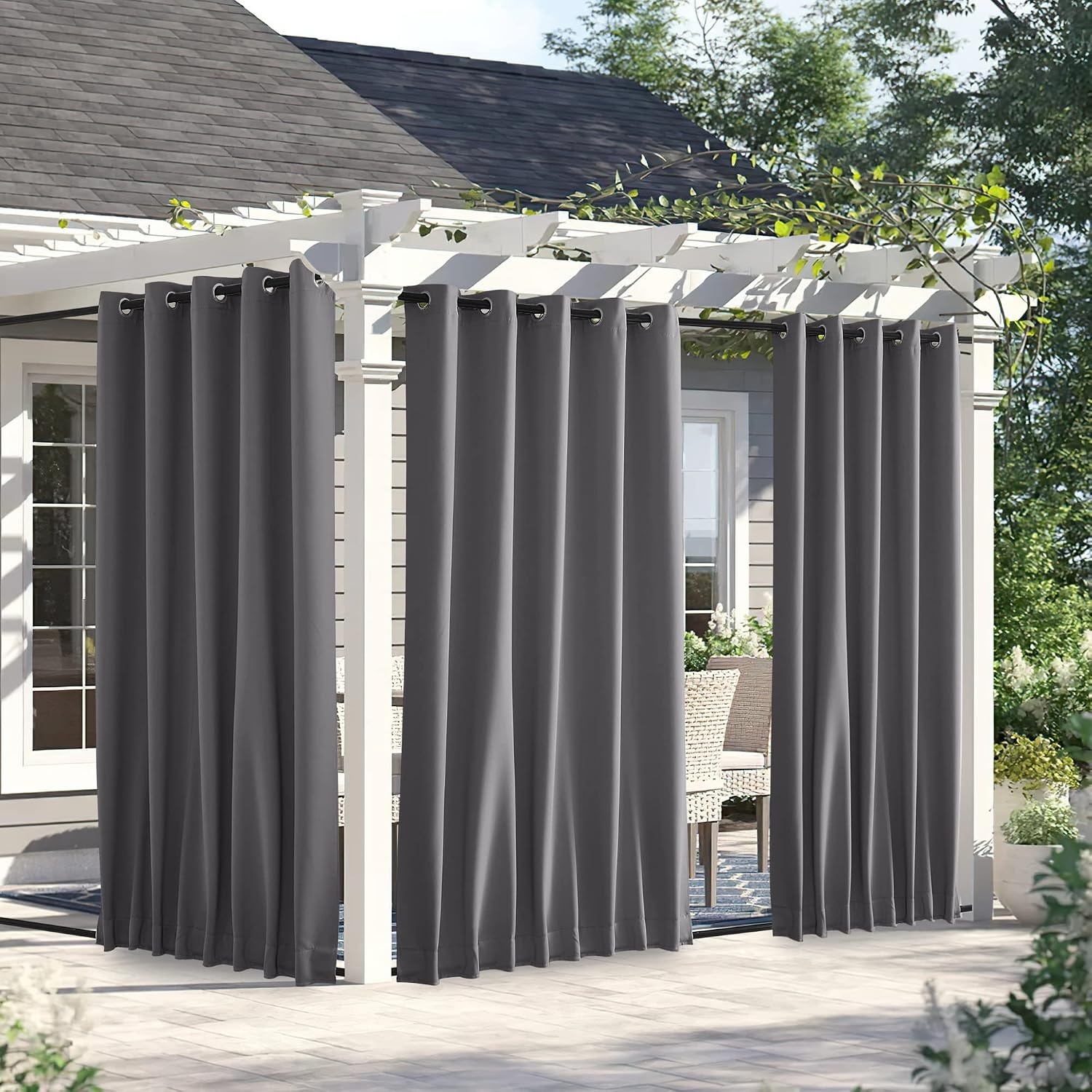 image:imageNICETOWN 2 PCs Waterproof Outdoor Curtains for Patio W52xL84 Biscotti BeigeGrey