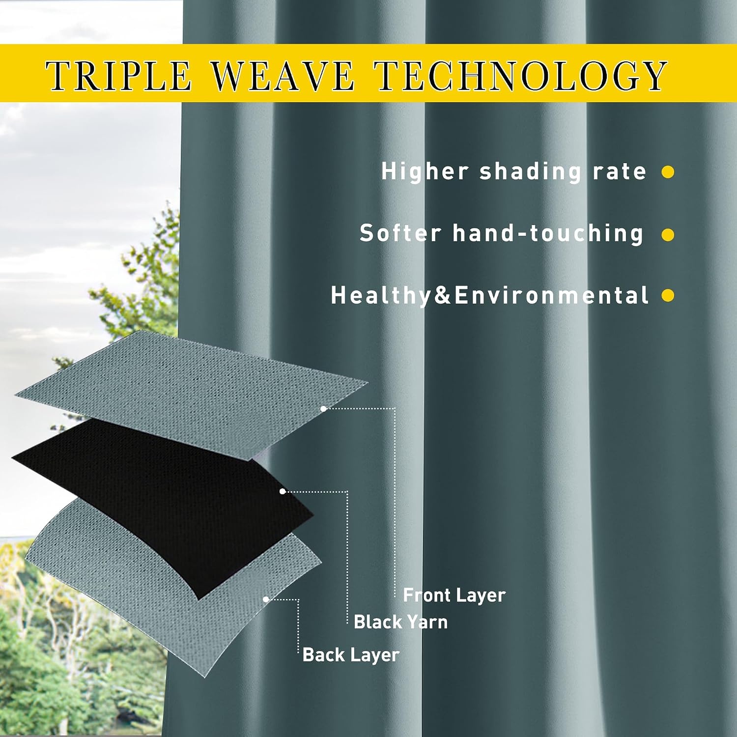 image:imageNICETOWN 2 PCs Waterproof Outdoor Curtains for Patio W52xL84 Biscotti BeigeGreyish Blue