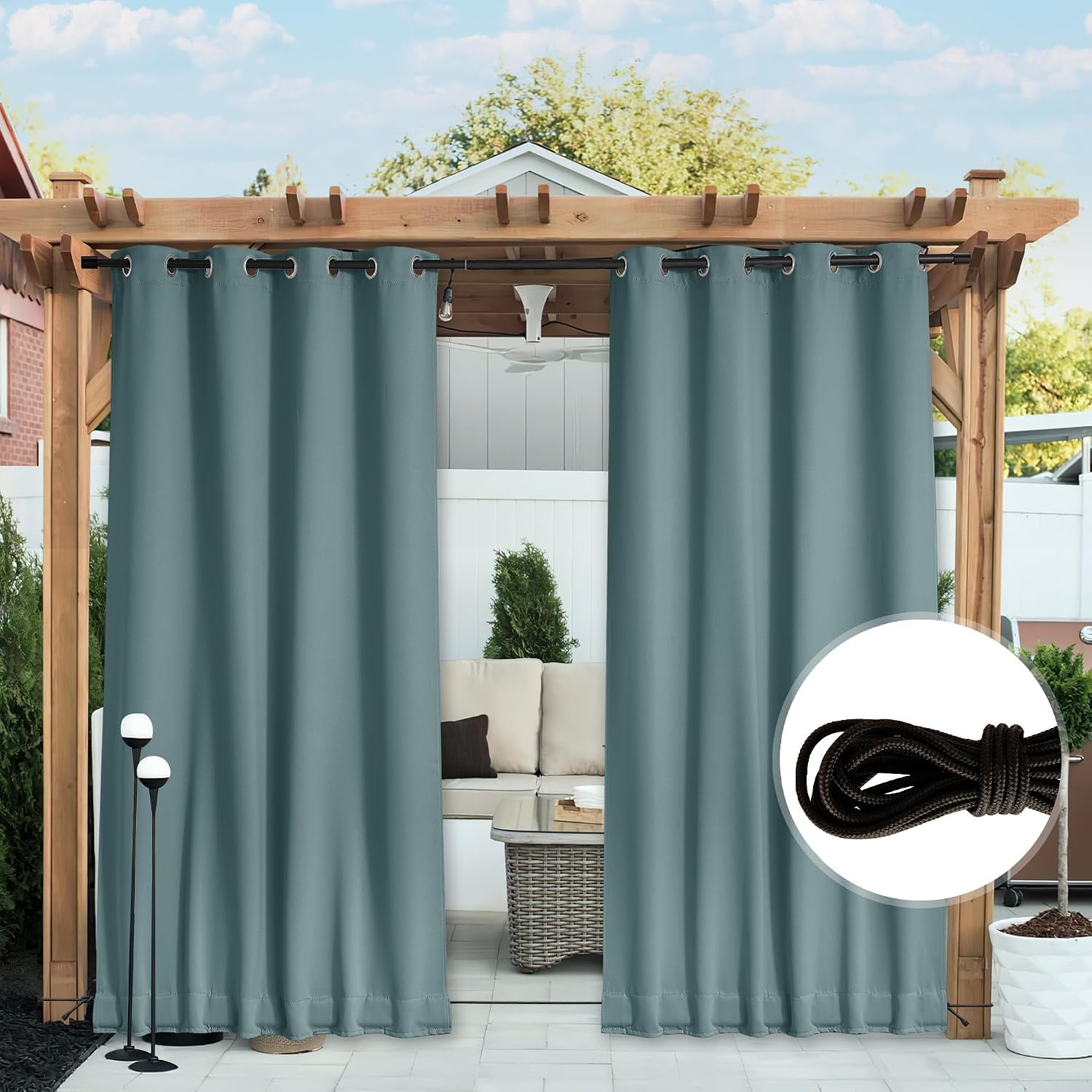 image:imageNICETOWN 2 PCs Waterproof Outdoor Curtains for Patio W52xL84 Biscotti BeigeGreyish Blue