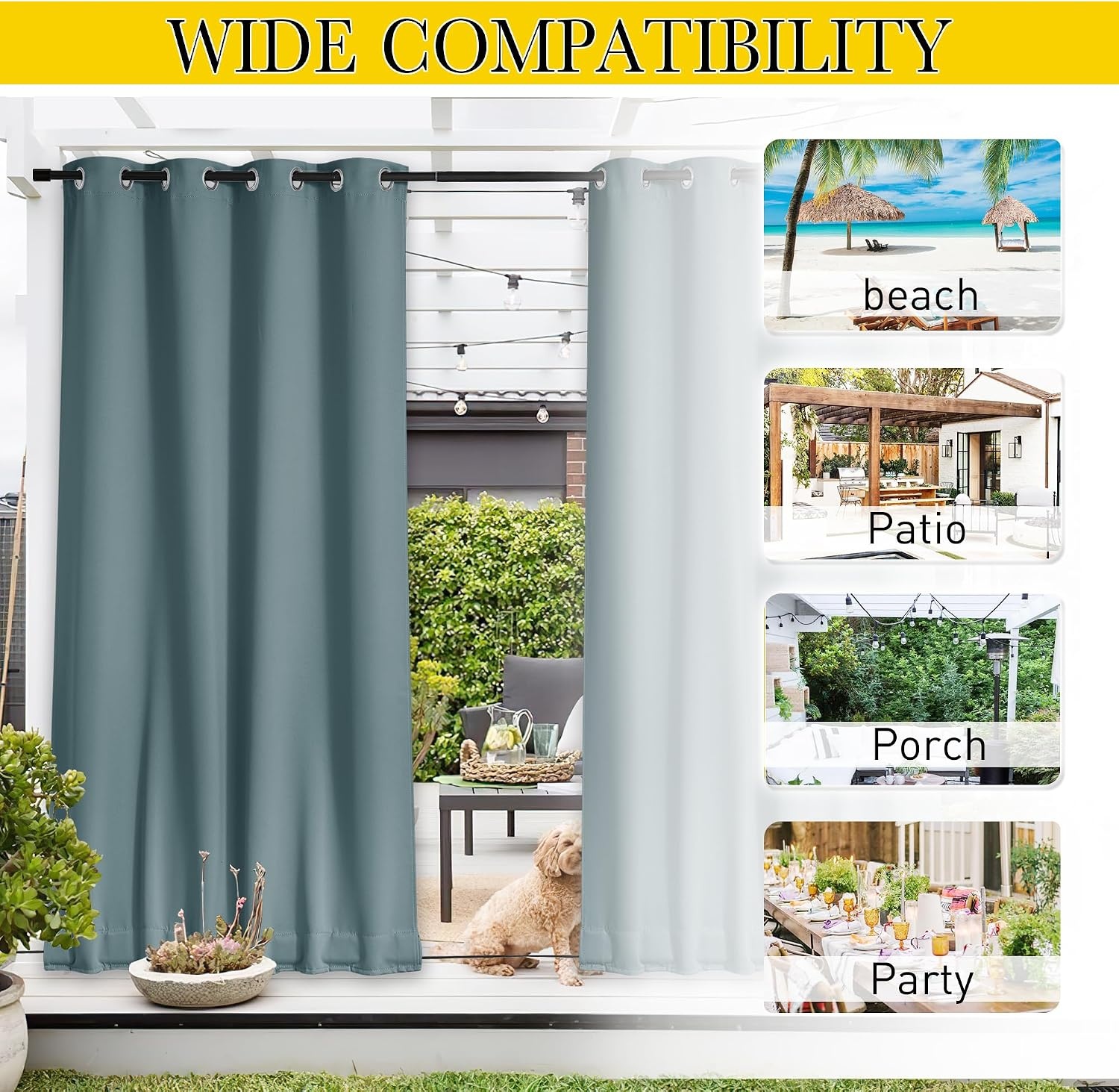 image:imageNICETOWN 2 PCs Waterproof Outdoor Curtains for Patio W52xL84 Biscotti BeigeGreyish Blue