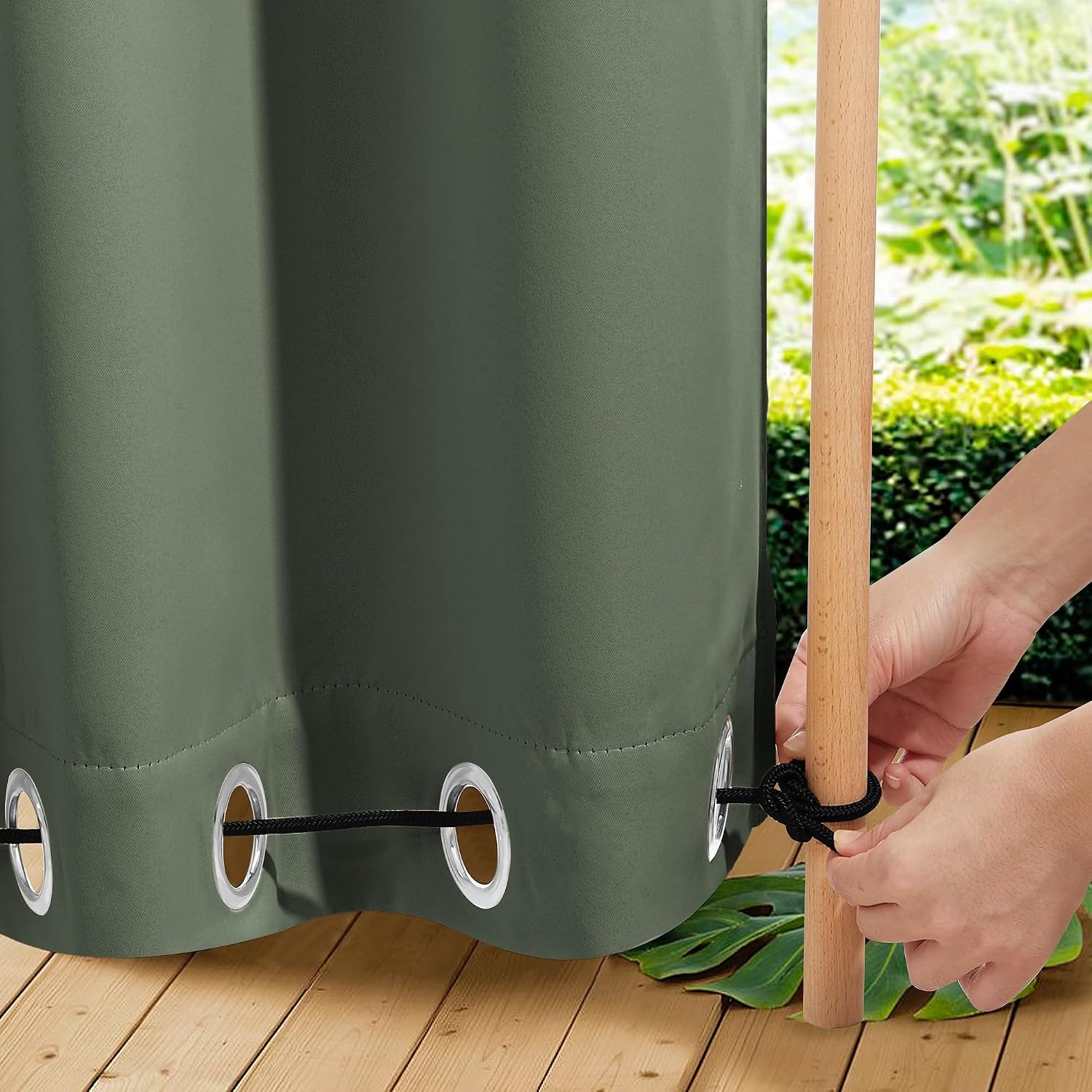 image:imageNICETOWN 2 PCs Waterproof Outdoor Curtains for Patio W52xL84 Biscotti BeigeGreyish Green