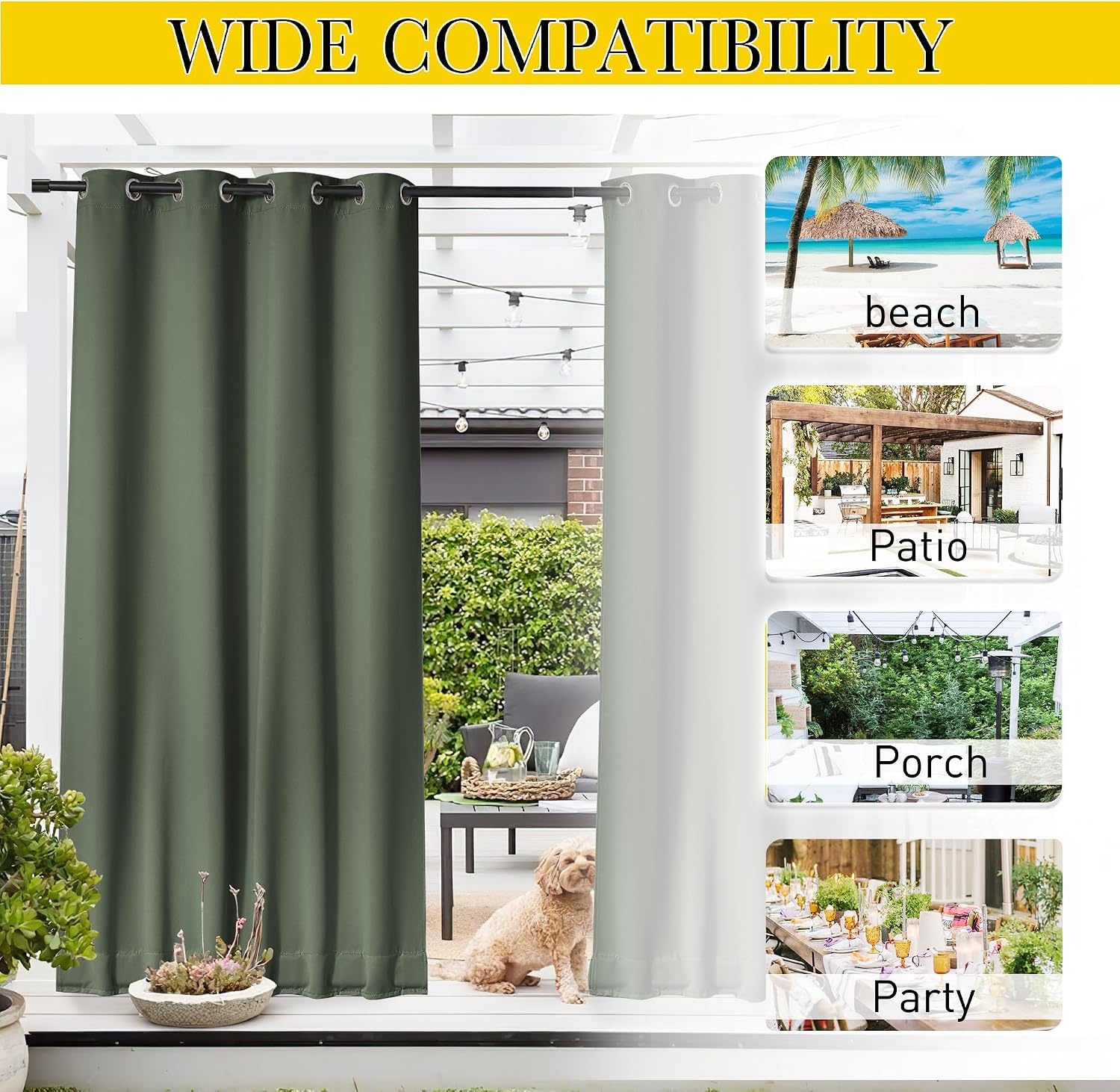 image:imageNICETOWN 2 PCs Waterproof Outdoor Curtains for Patio W52xL84 Biscotti BeigeGreyish Green