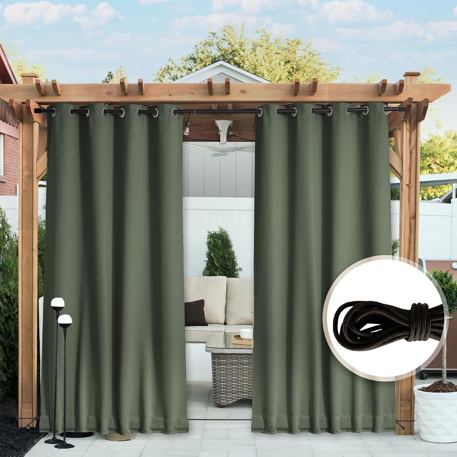 image:imageNICETOWN 2 PCs Waterproof Outdoor Curtains for Patio W52xL84 Biscotti BeigeGreyish Green