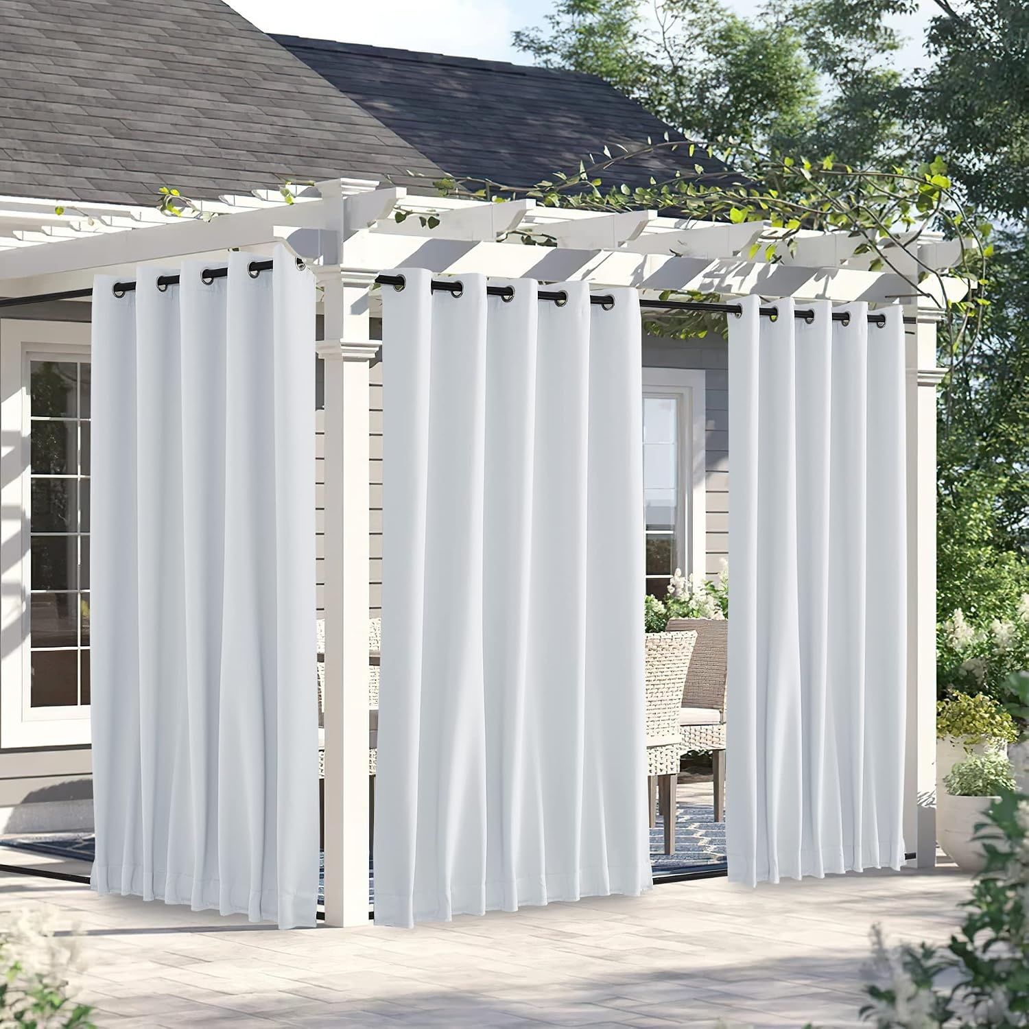image:imageNICETOWN 2 PCs Waterproof Outdoor Curtains for Patio W52xL84 Biscotti BeigeGreyish White