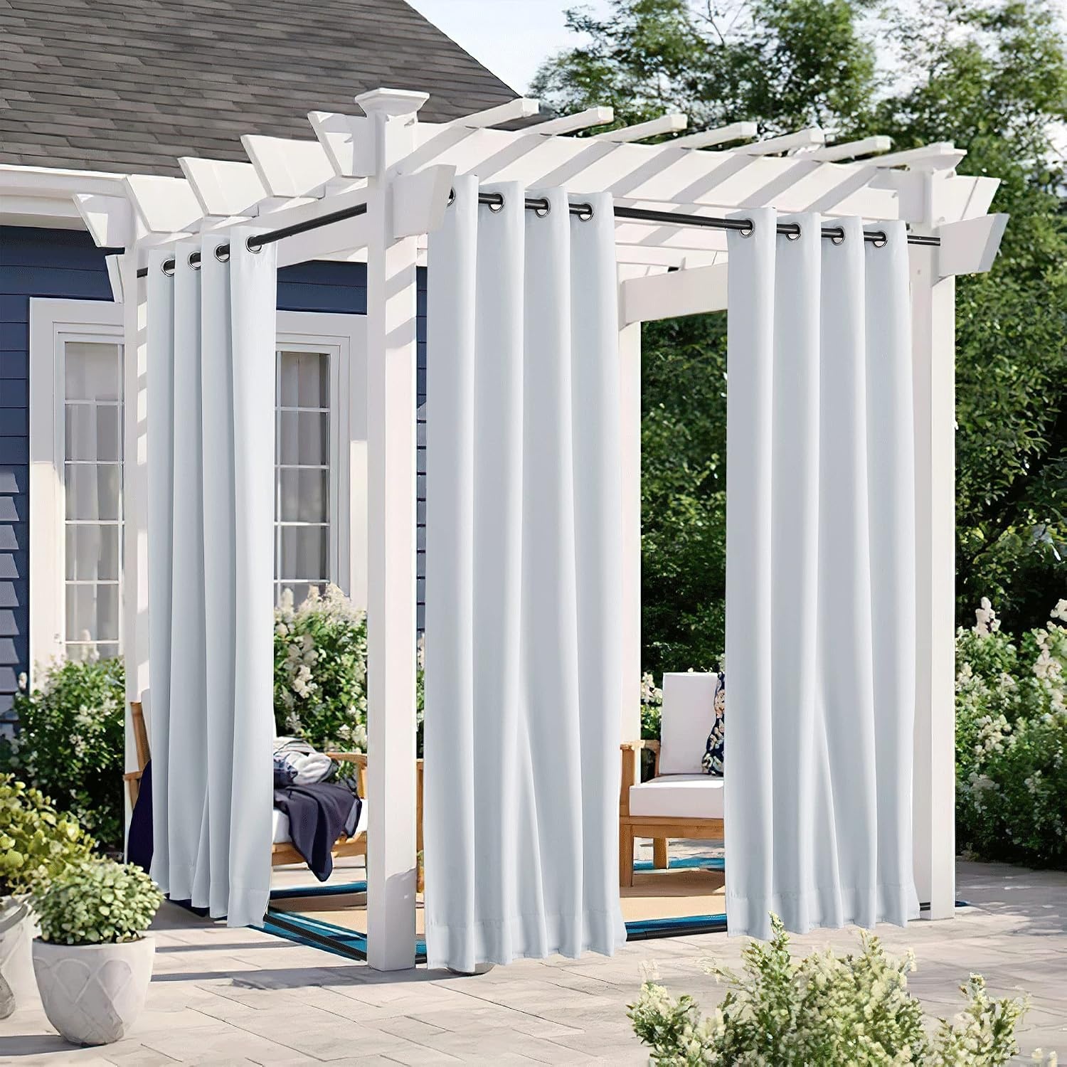 image:imageNICETOWN 2 PCs Waterproof Outdoor Curtains for Patio W52xL84 Biscotti BeigeGreyish White
