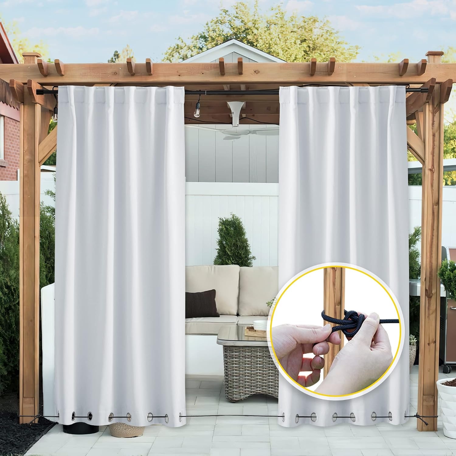 image:imageNICETOWN 2 PCs Waterproof Outdoor Curtains for Patio W52xL84 Biscotti BeigeGreyish White