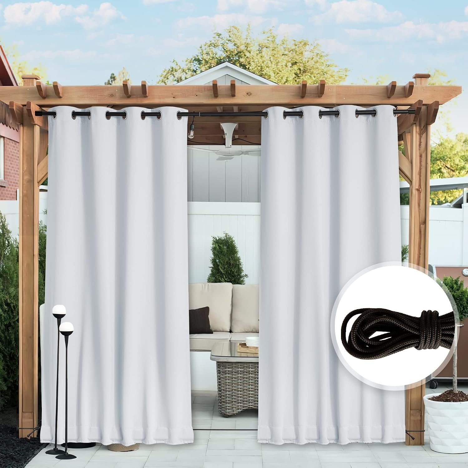 image:imageNICETOWN 2 PCs Waterproof Outdoor Curtains for Patio W52xL84 Biscotti BeigeGreyish White