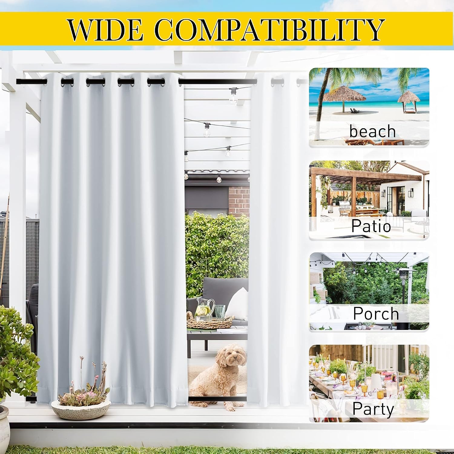 image:imageNICETOWN 2 PCs Waterproof Outdoor Curtains for Patio W52xL84 Biscotti BeigeGreyish White