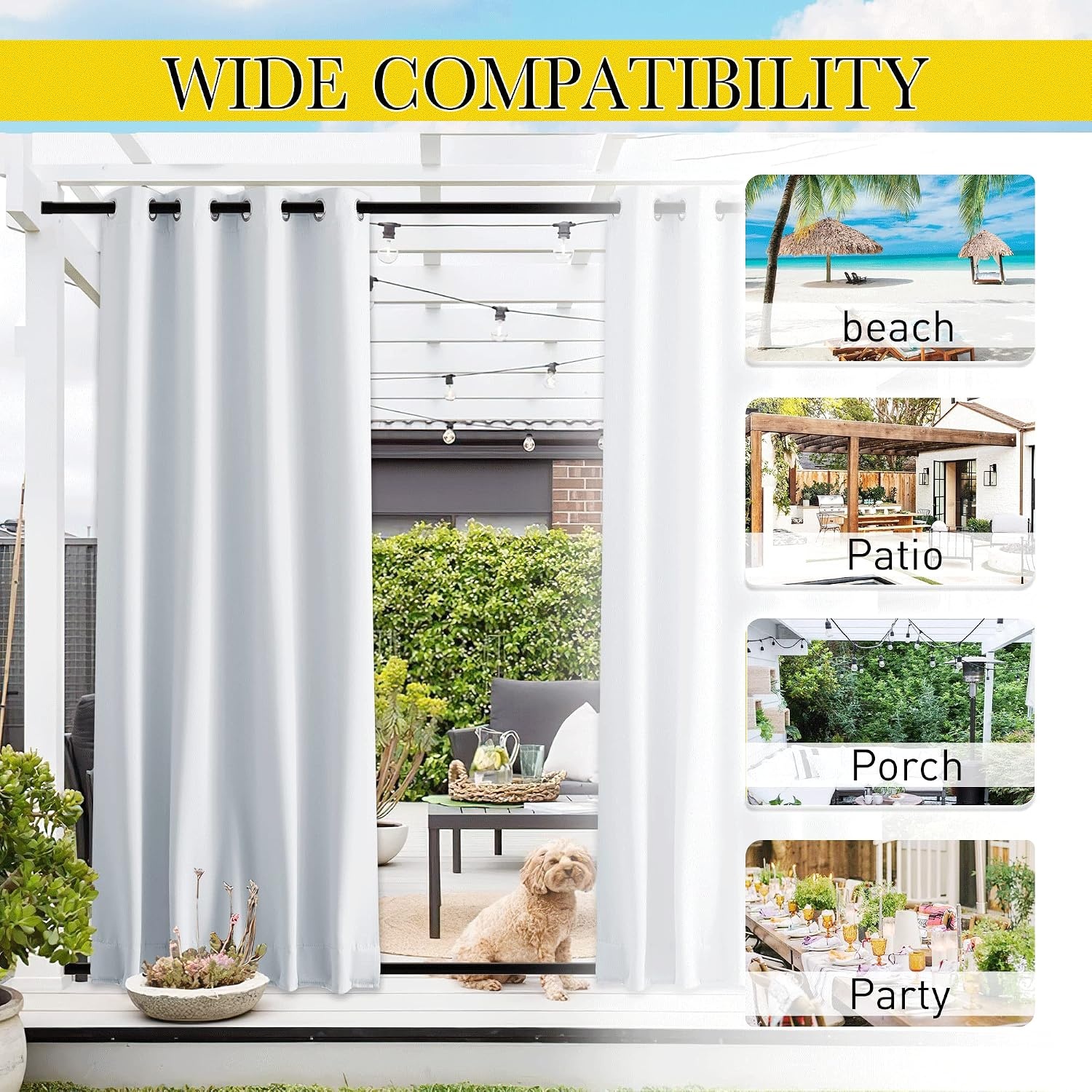 image:imageNICETOWN 2 PCs Waterproof Outdoor Curtains for Patio W52xL84 Biscotti BeigeGreyish White