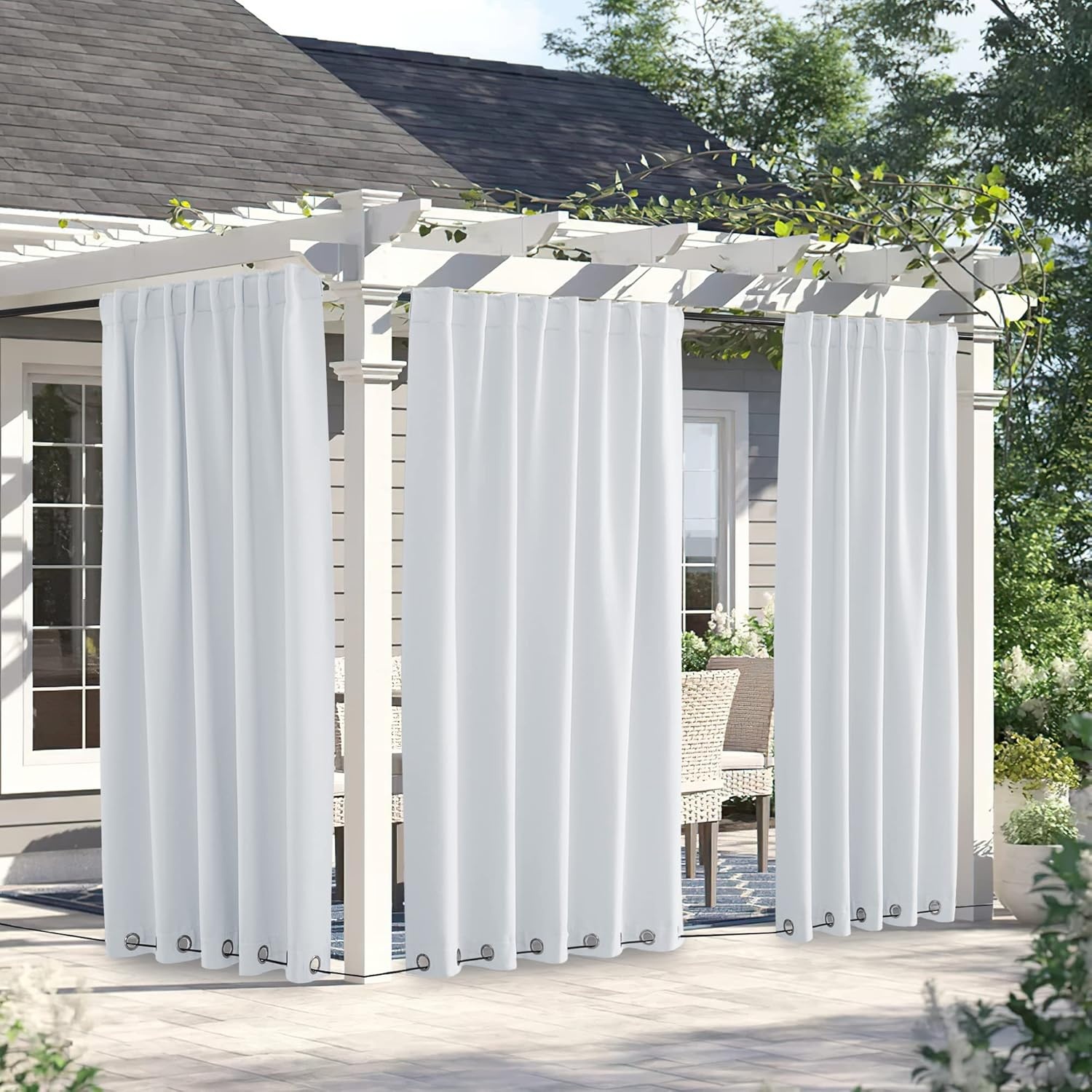 image:imageNICETOWN 2 PCs Waterproof Outdoor Curtains for Patio W52xL84 Biscotti BeigeGreyish White