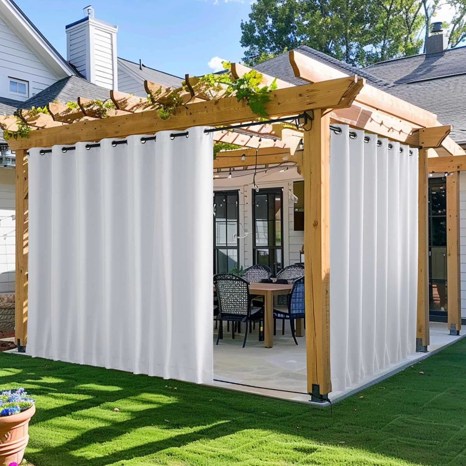 image:imageNICETOWN 2 PCs Waterproof Outdoor Curtains for Patio W52xL84 Biscotti BeigeGreyish White