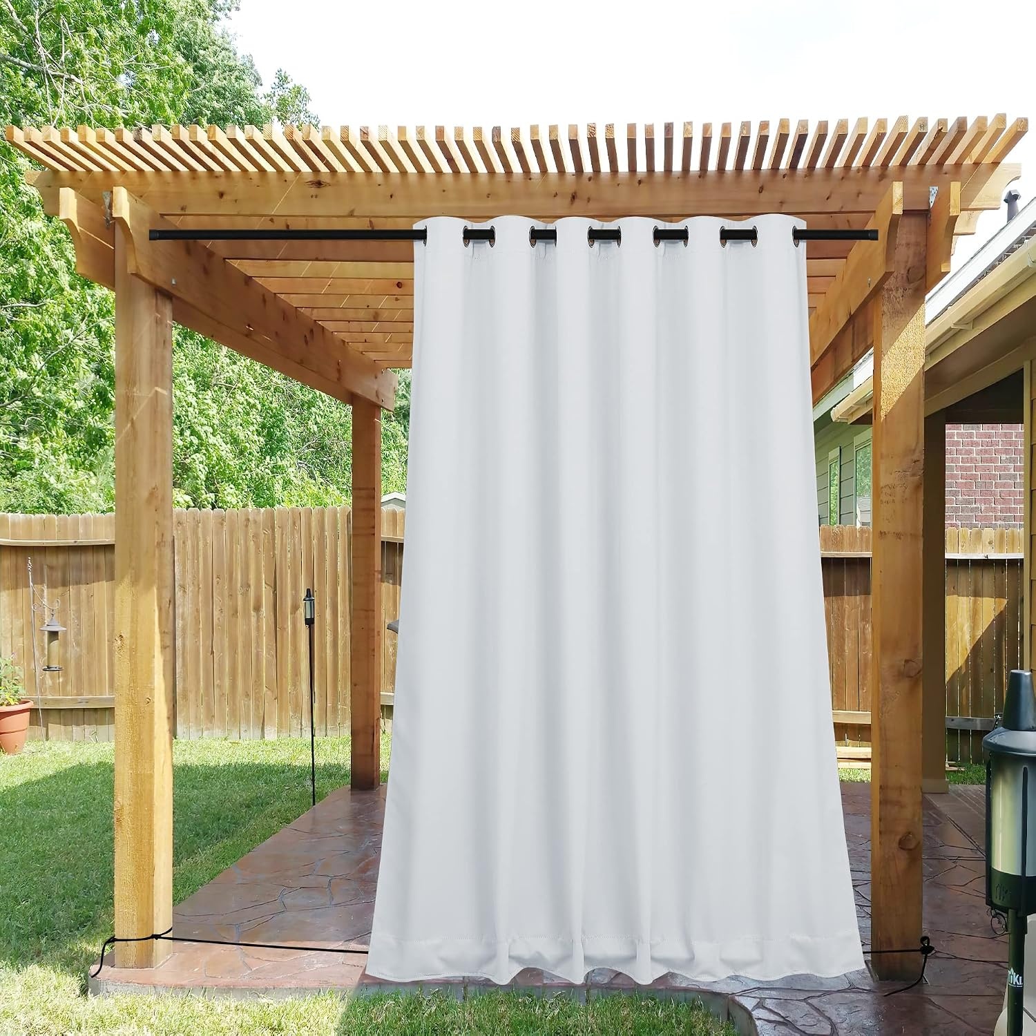 image:imageNICETOWN 2 PCs Waterproof Outdoor Curtains for Patio W52xL84 Biscotti BeigeGreyish White